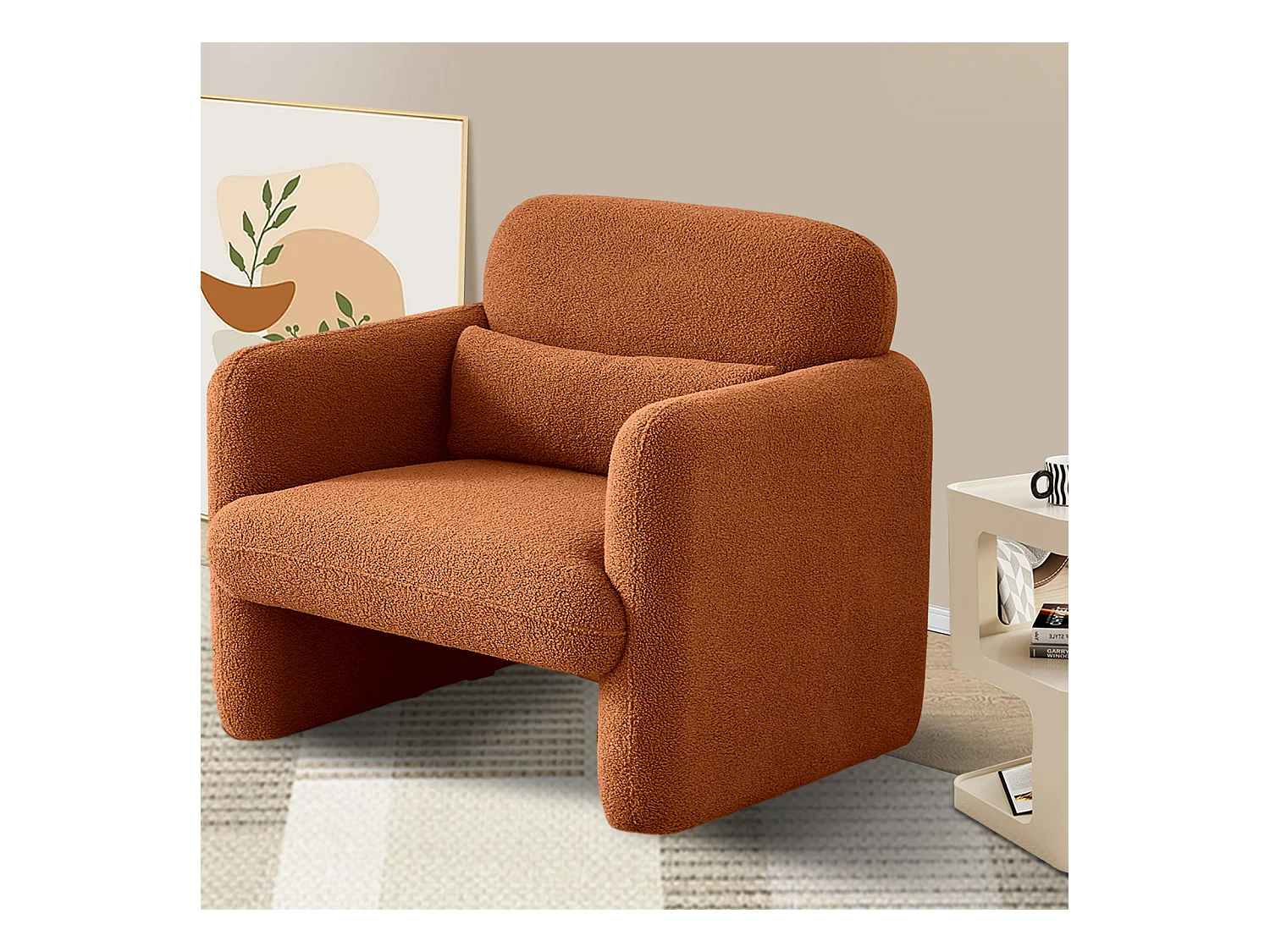 Canapé simple, moderne, en peluche, fauteuil rembourré avec coussin de taille, fauteuil de lecture confortable, pour salon et chambre à coucher, velours teddy (oran