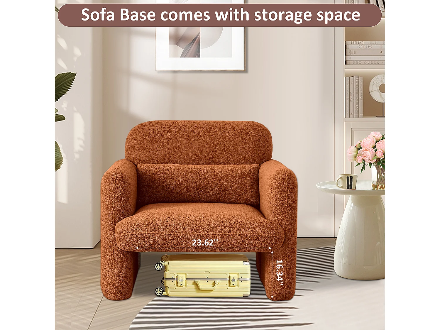 Canapé simple - velours teddy - oran - moderne - en peluche - fauteuil rembourré avec coussin de taille - pour salon et chambre à coucher