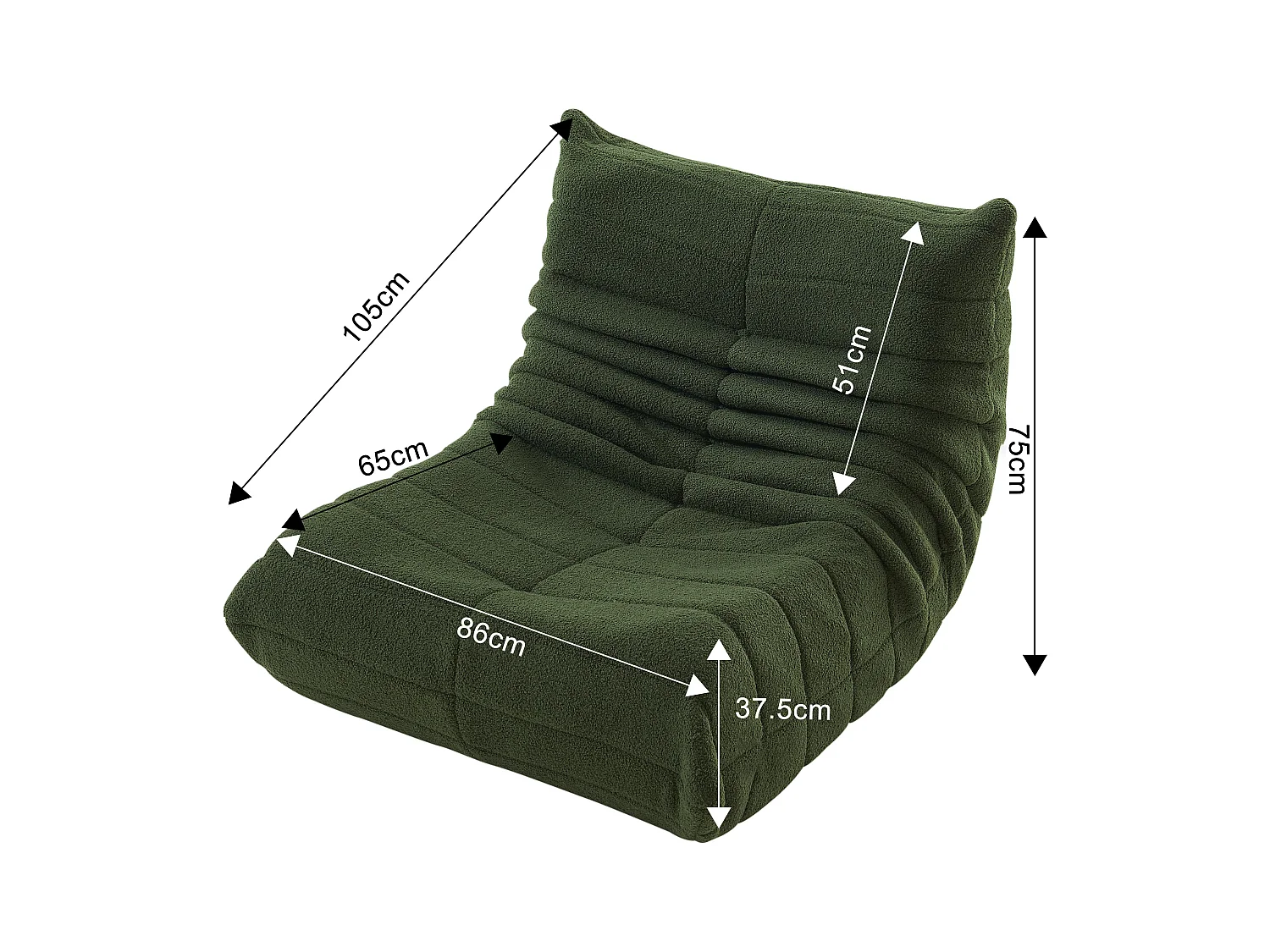Fauteuil Paresseux avec Dossier,Grand Pouf Poire pour Adultes,Lazy Canapé Individuel Canapé de Sol, Chambre à Coucher(Vert)