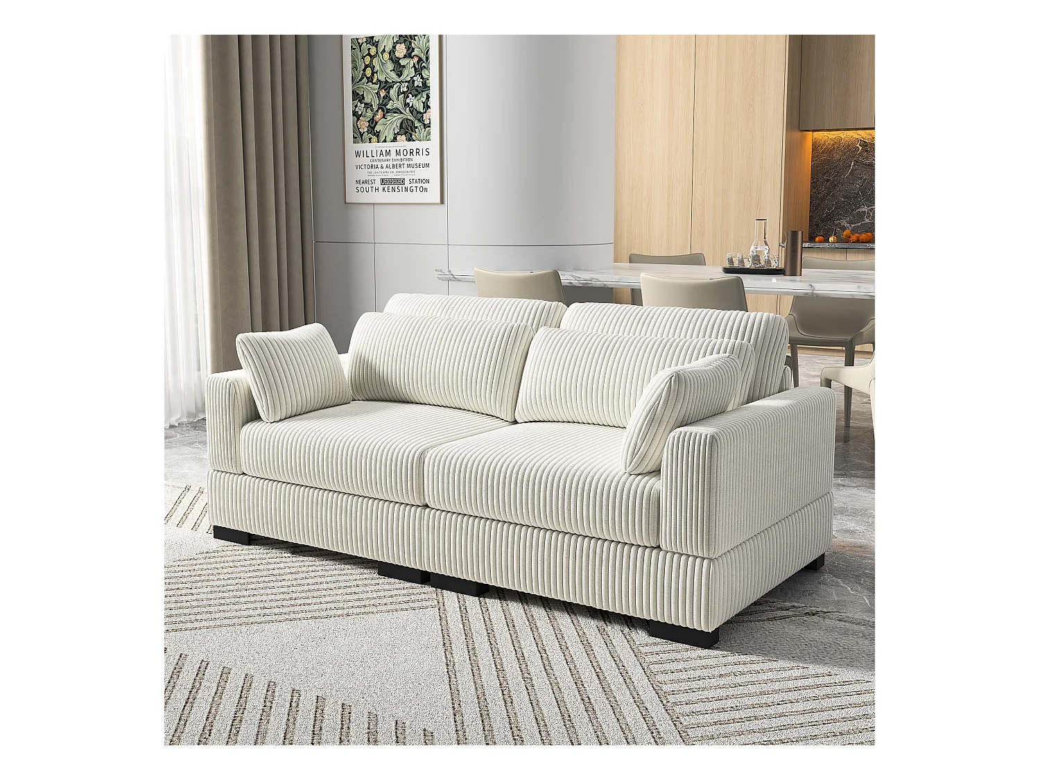 Canapé en forme de 2 places avec tabouret de rangement, canapé d'angle en velours côtelé avec ottoman, canapé doux pour salon, famille, beige