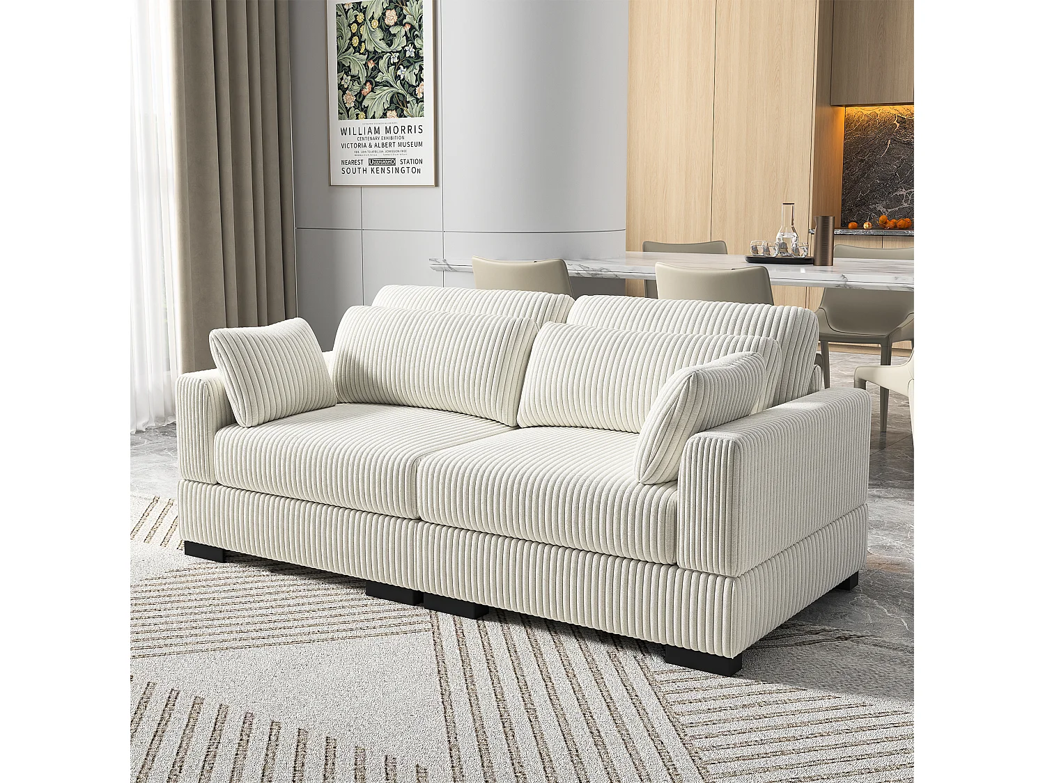 Canapé en forme de 2 places avec tabouret de rangement, canapé d'angle en velours côtelé avec ottoman, canapé doux pour salon, famille, beige