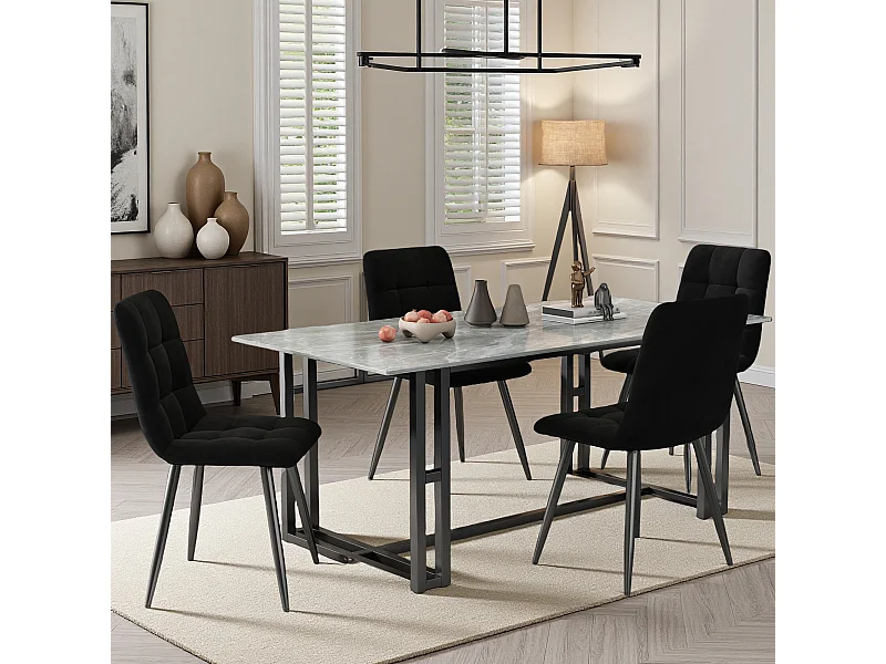 Lot de 4 chaises de salle à manger, avec pieds en métal, tissu en velours, Scandinave, noir