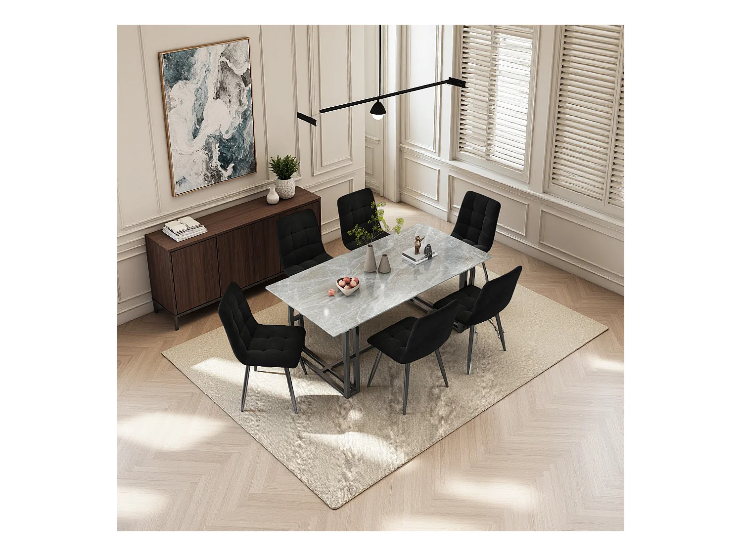 Lot de 4 chaises de salle à manger, avec pieds en métal, tissu en velours, Scandinave, noir