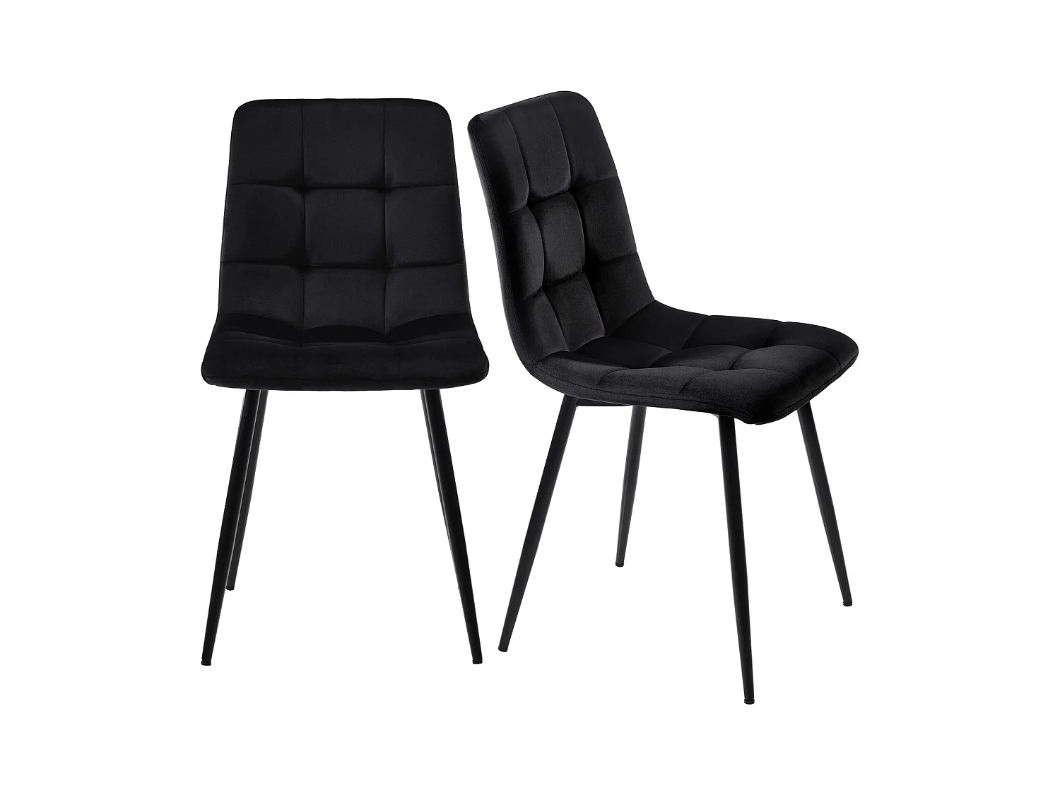 Lot de 4 chaises de salle à manger, avec pieds en métal, tissu en velours, Scandinave, noir