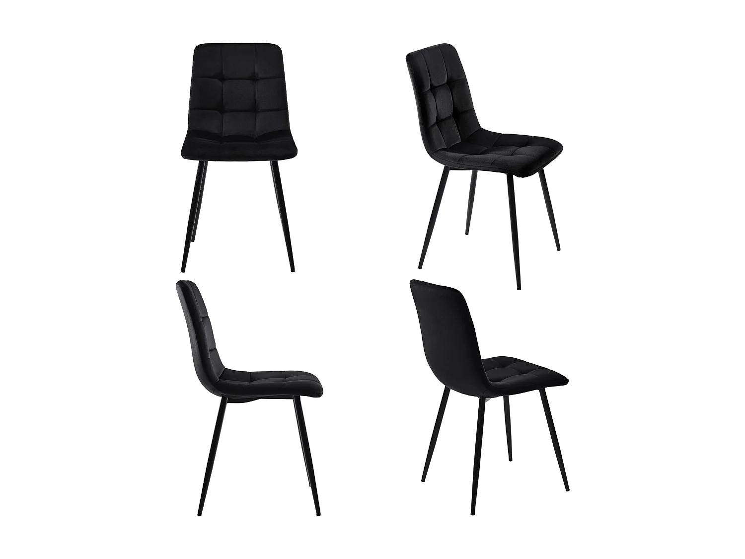 Lot de 4 chaises de salle à manger, avec pieds en métal, tissu en velours, Scandinave, noir