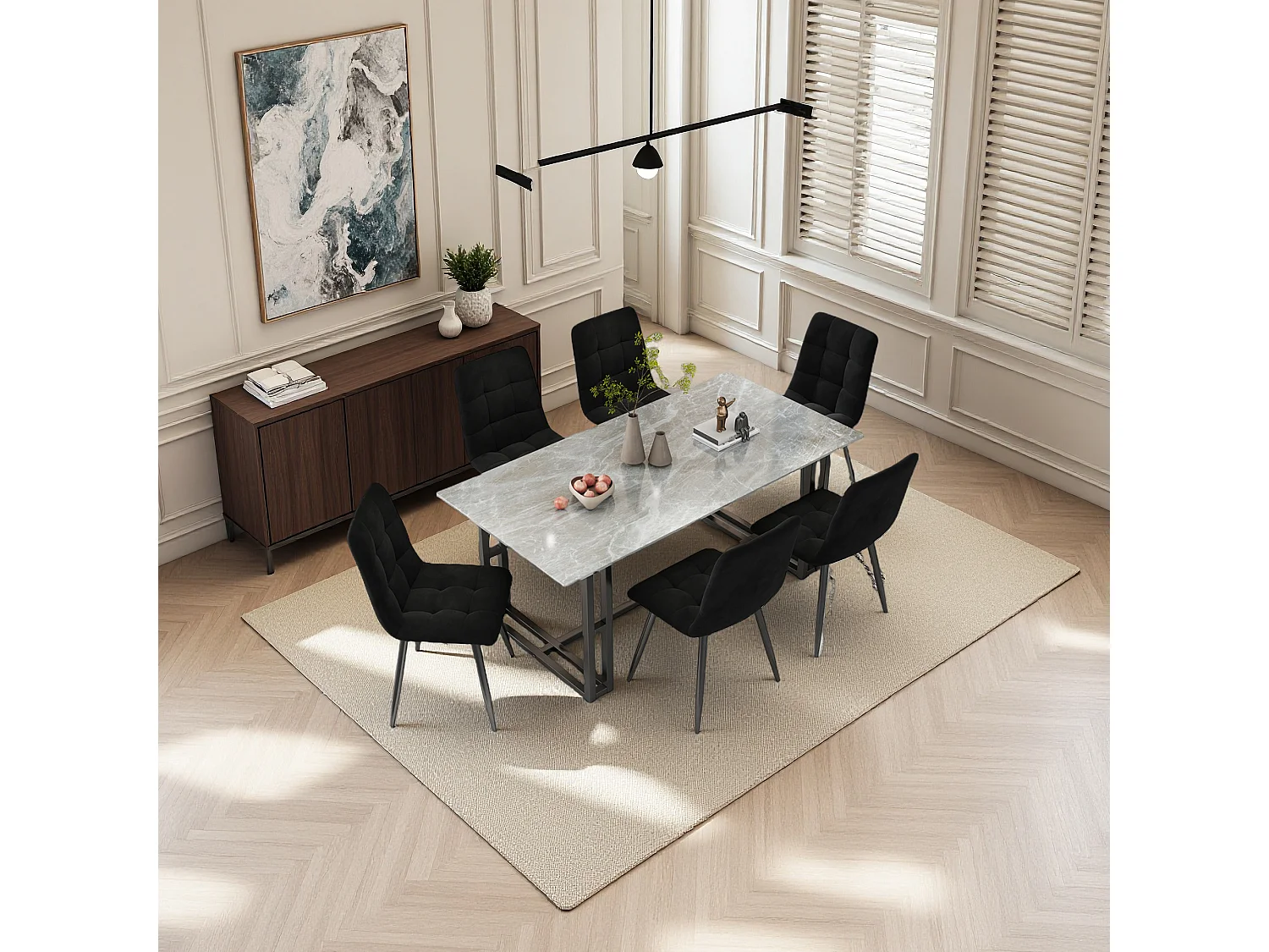 Lot de 4 chaises de salle à manger, avec pieds en métal, tissu en velours, Scandinave, noir