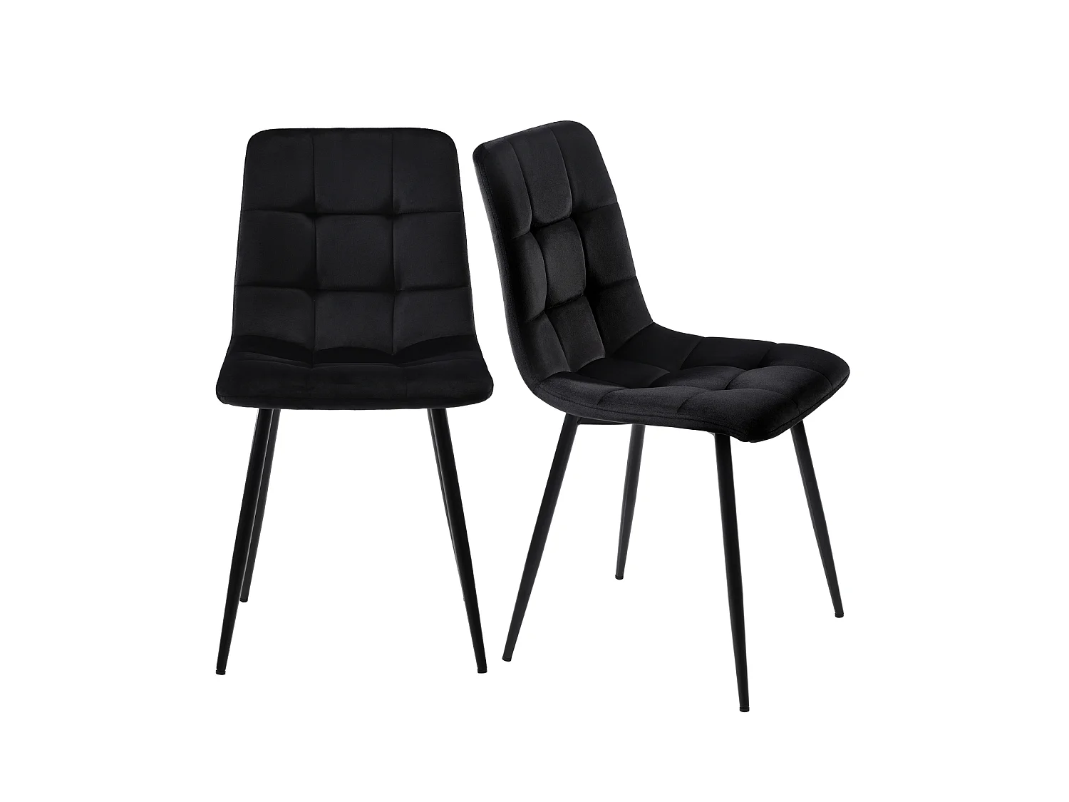 Lot de 4 chaises de salle à manger, avec pieds en métal, tissu en velours, Scandinave, noir