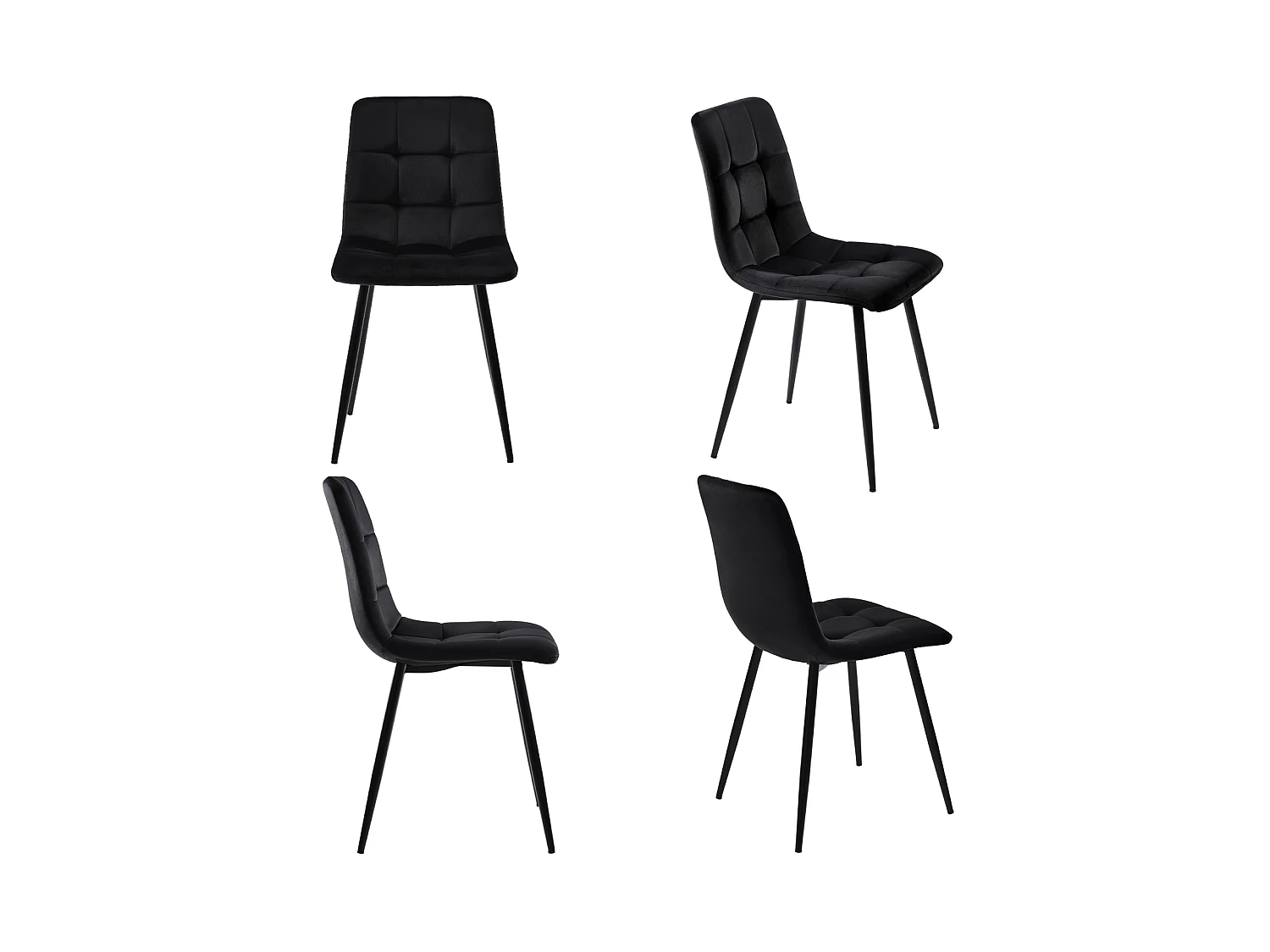 Lot de 4 chaises de salle à manger, avec pieds en métal, tissu en velours, Scandinave, noir