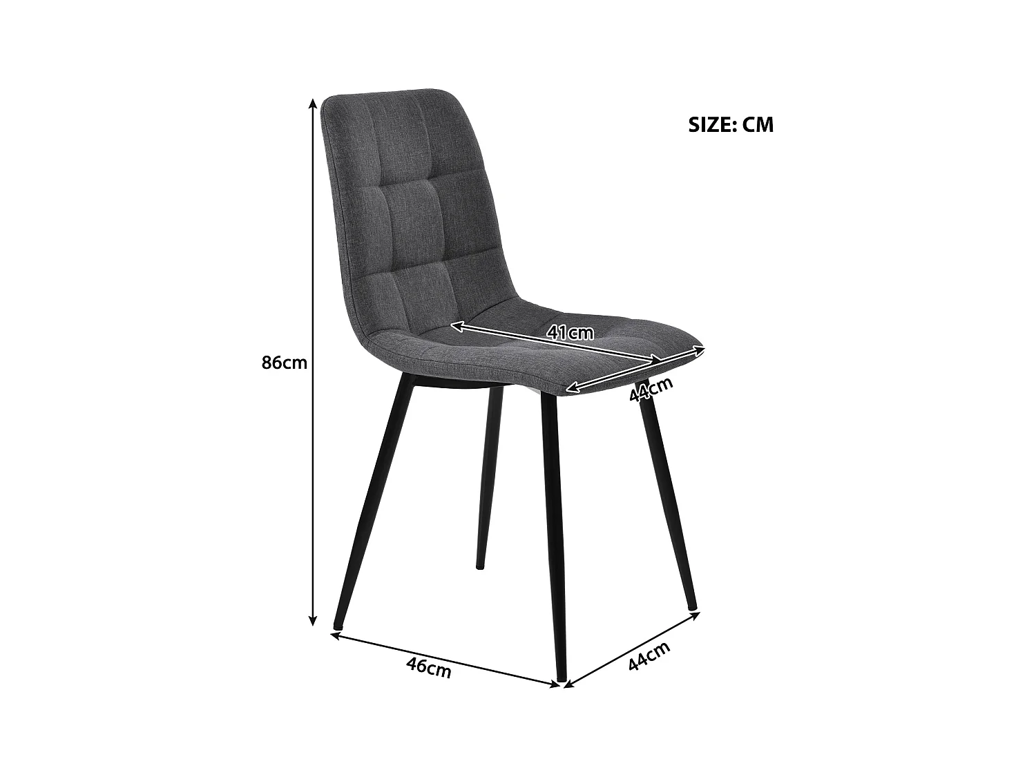 Lot de 4 chaises de salle à manger, avec pieds en métal, tissu en lin, Scandinave, gris