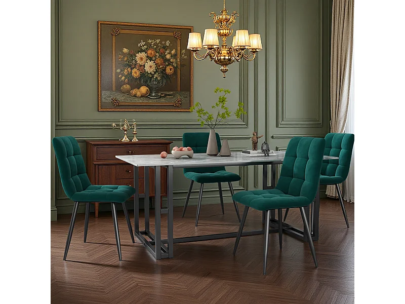 Lot de 4 chaises de salle à manger, avec pieds en métal, tissu en velours, Scandinave, vert