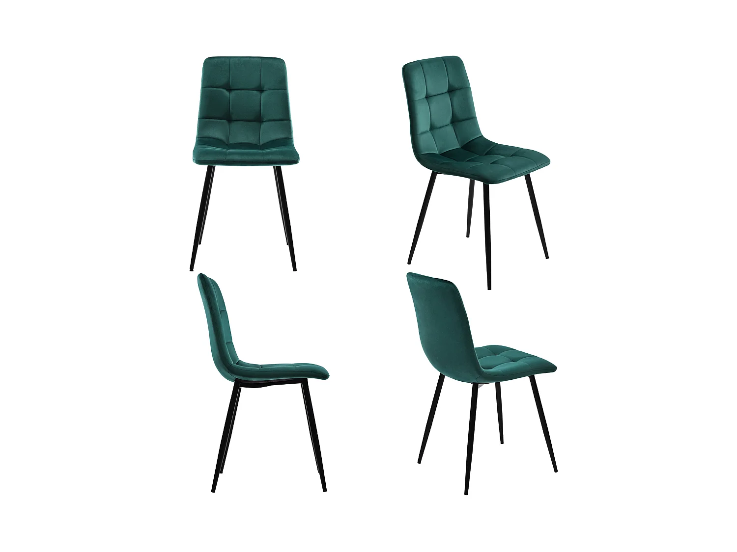 Lot de 4 chaises de salle à manger, avec pieds en métal, tissu en velours, Scandinave, vert