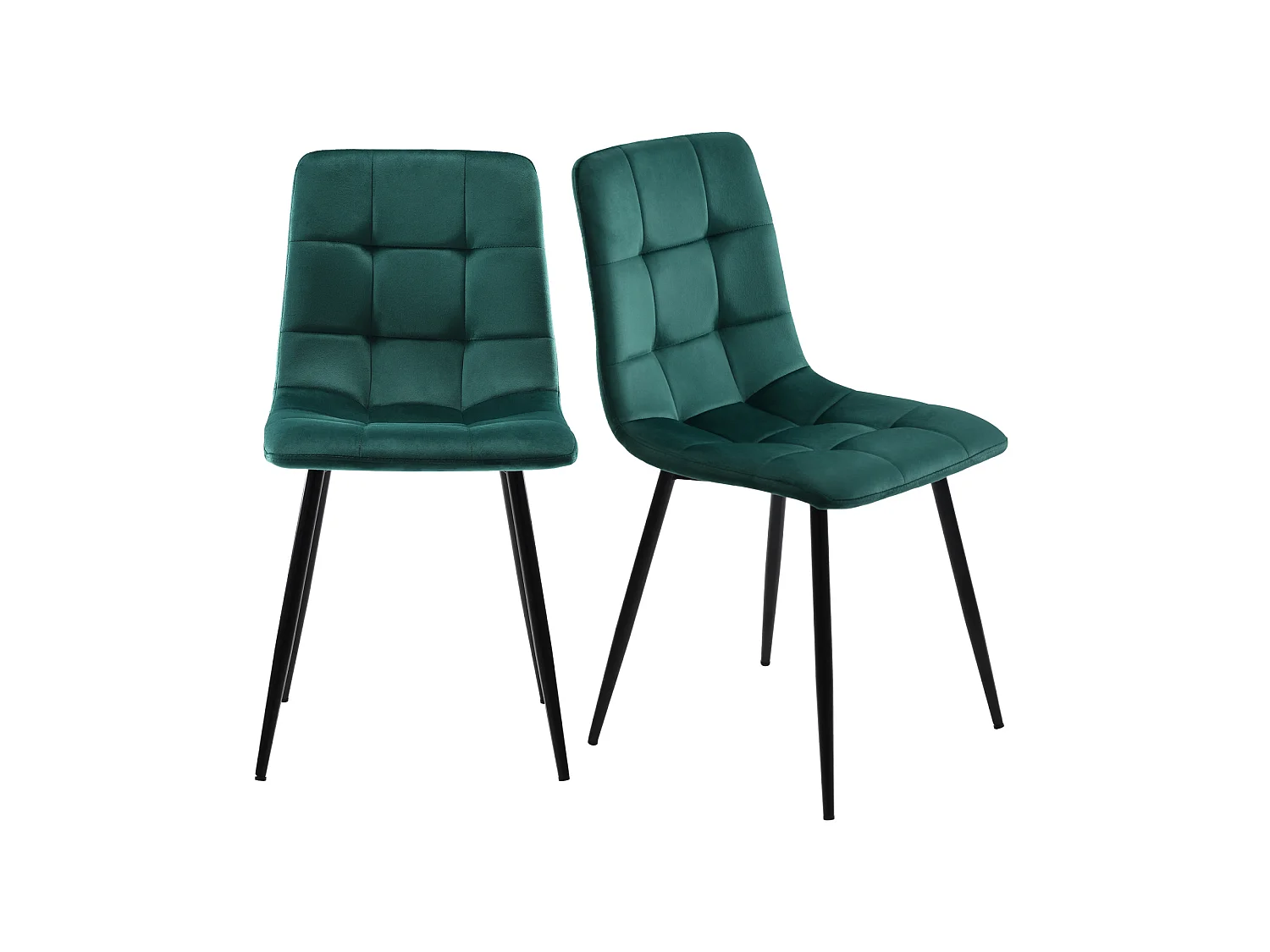 Lot de 4 chaises de salle à manger, avec pieds en métal, tissu en velours, Scandinave, vert