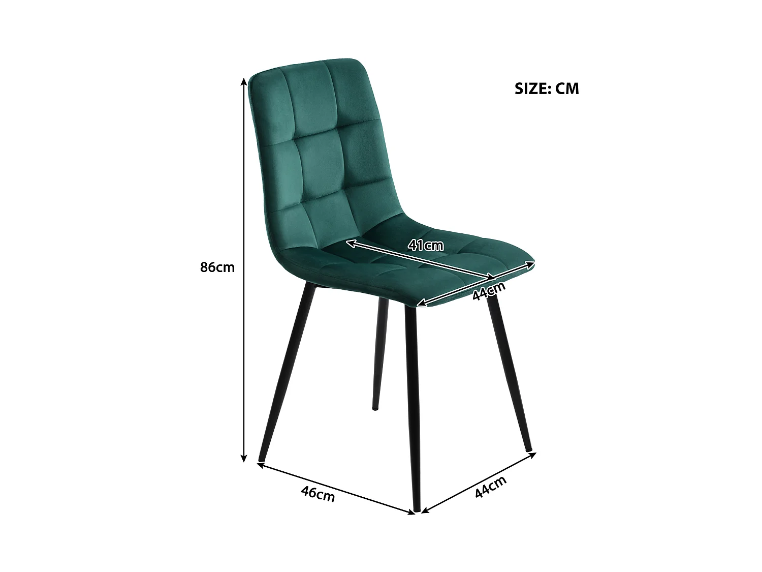 Lot de 4 chaises de salle à manger, avec pieds en métal, tissu en velours, Scandinave, vert
