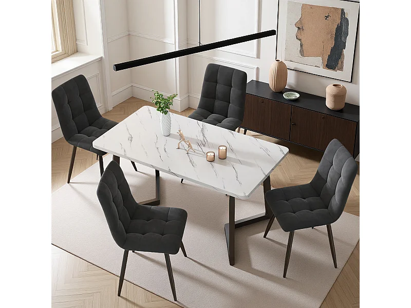 Lot de 4 chaises de salle à manger, avec pieds en métal, tissu en velours, Scandinave, gris