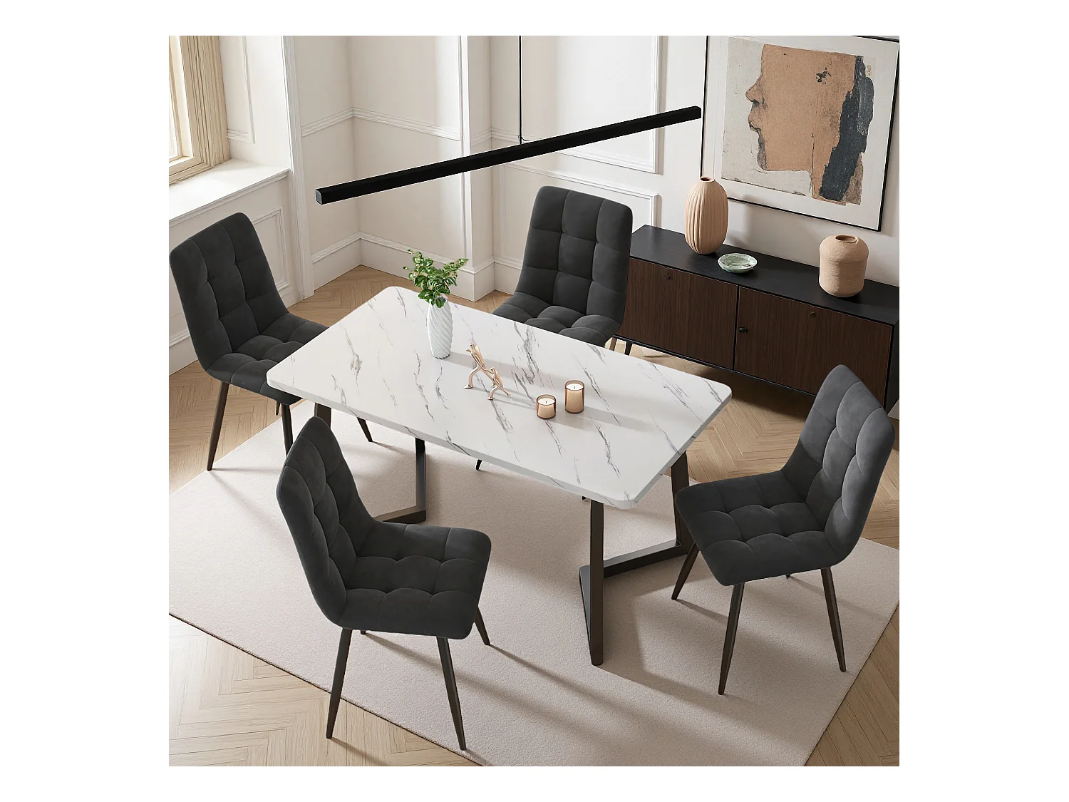 Lot de 4 chaises de salle à manger, avec pieds en métal, tissu en velours, Scandinave, gris