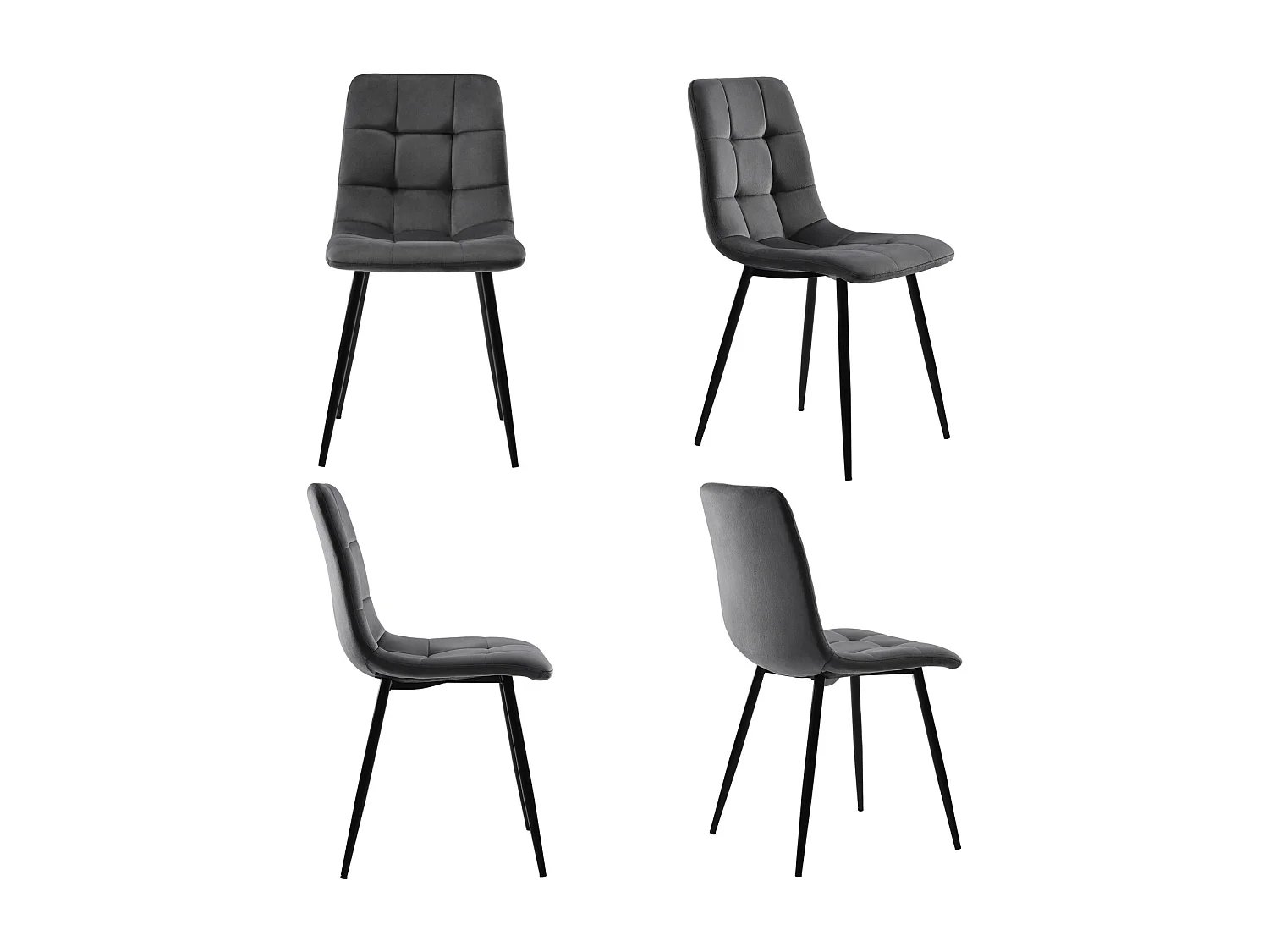 Lot de 4 chaises de salle à manger, avec pieds en métal, tissu en velours, Scandinave, gris