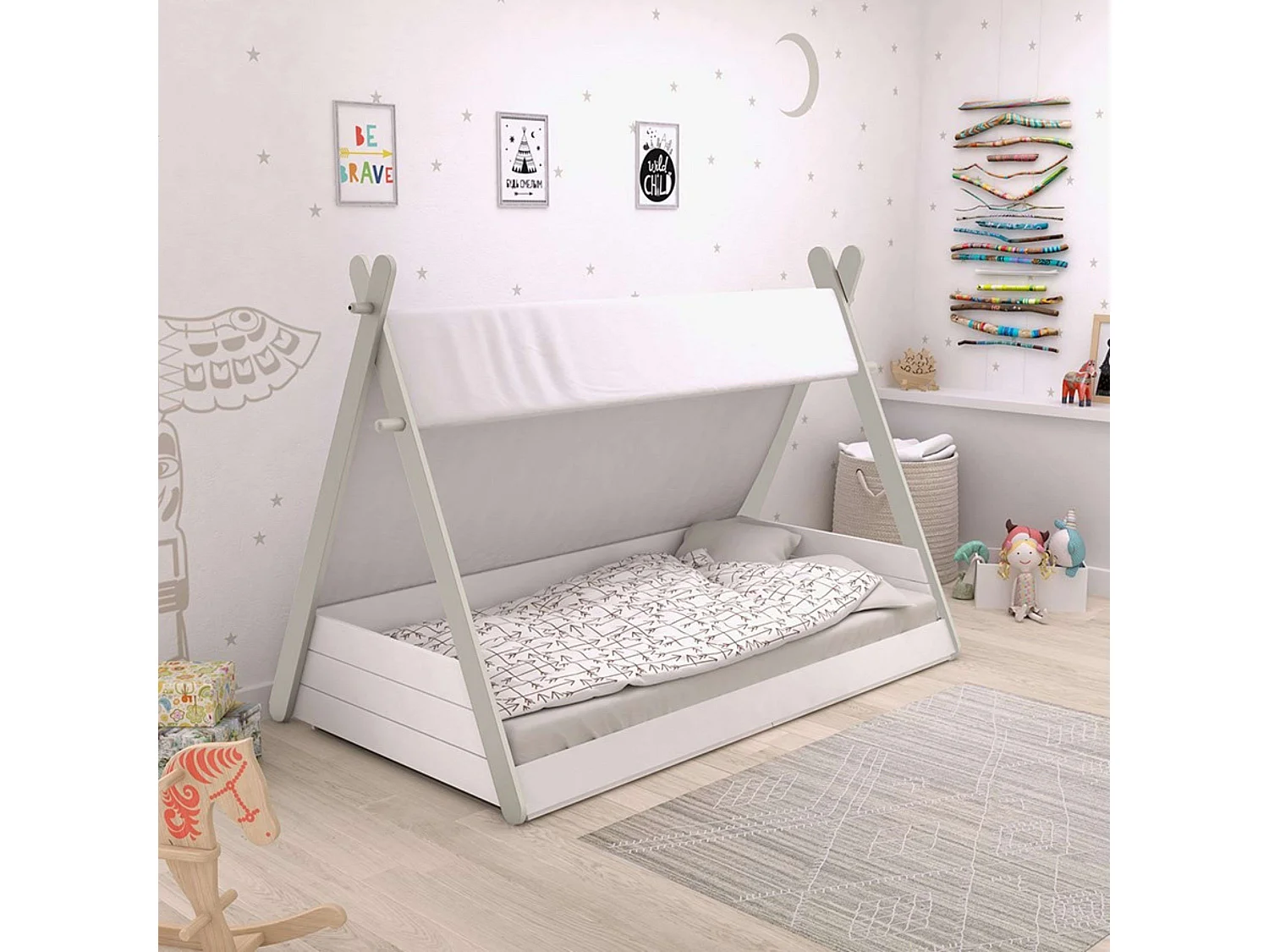 Cama Juvenil Infantil Totem Tipi Tienda India con Somier 90x200 cm