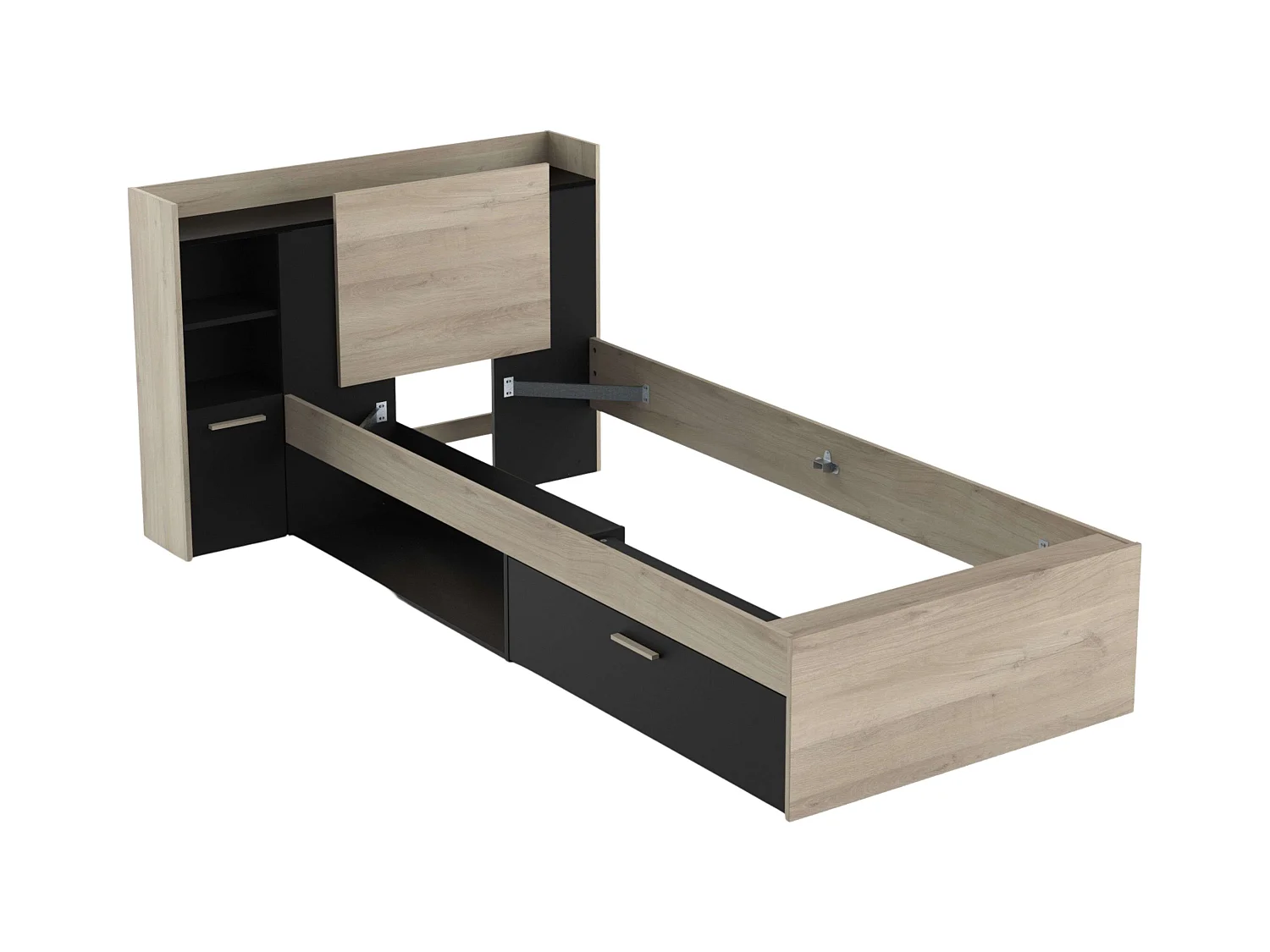 Cama Juvenil Life con Cabecero Roble Kronberg y Negro 90x190-200 cm