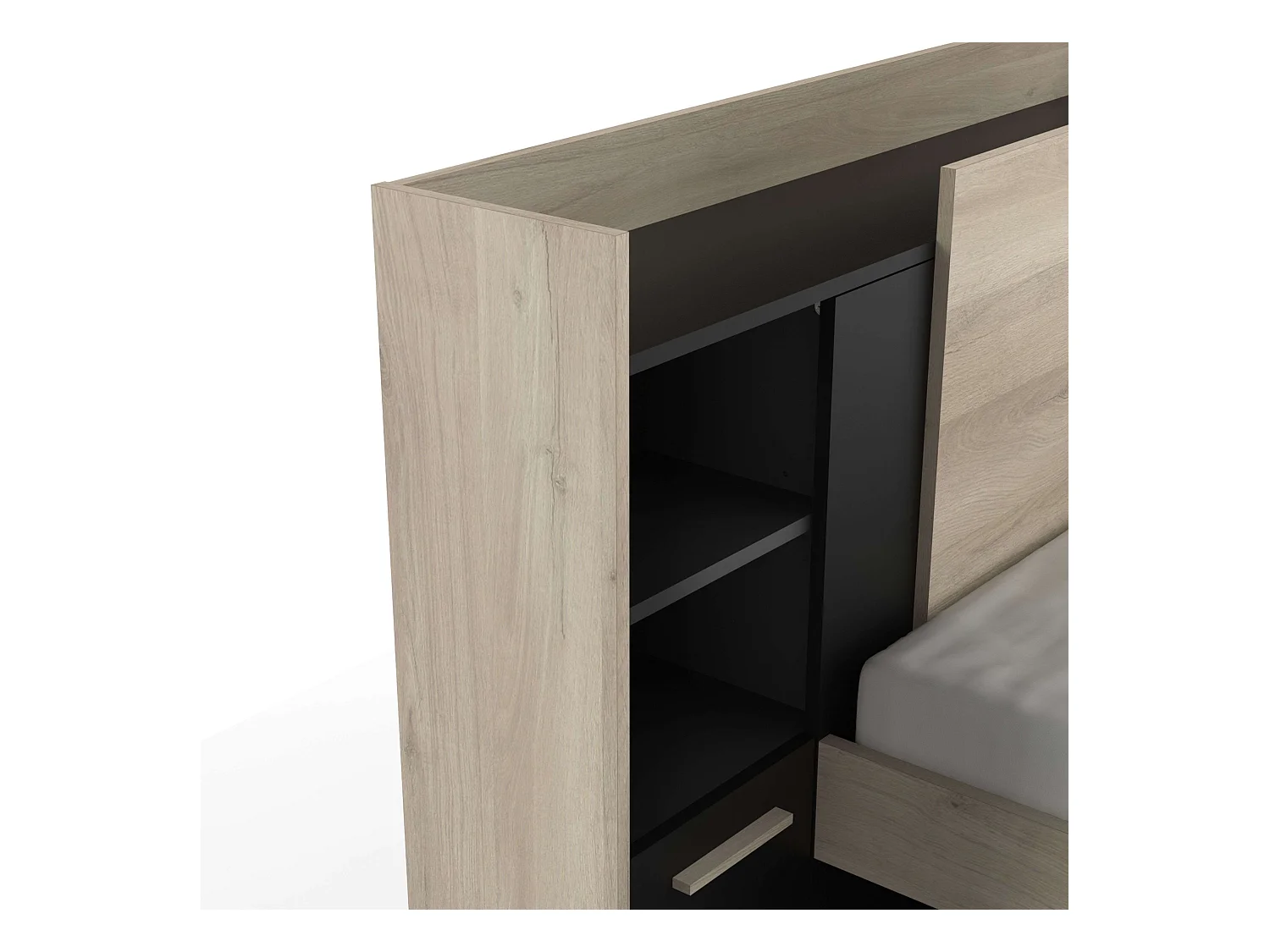 Cama Juvenil Life con Cabecero Roble Kronberg y Negro 90x190-200 cm