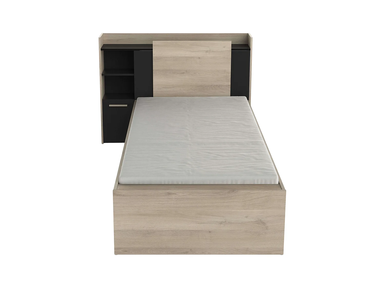 Cama Juvenil Life con Cabecero Roble Kronberg y Negro 90x190-200 cm