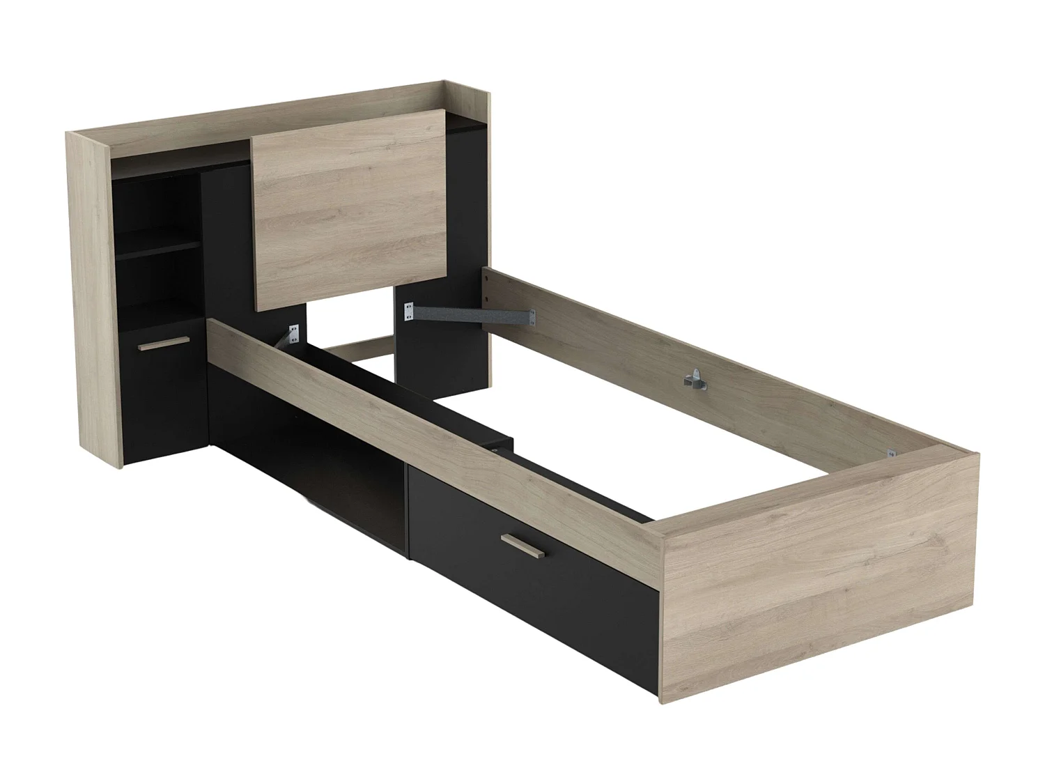 Cama Juvenil Life con Cabecero Roble Kronberg y Negro 90x190-200 cm