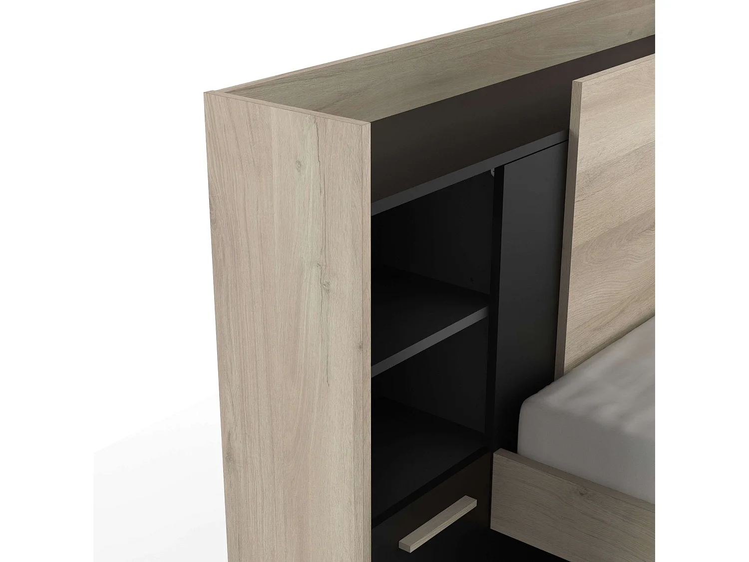 Cama Juvenil Life con Cabecero Roble Kronberg y Negro 90x190-200 cm