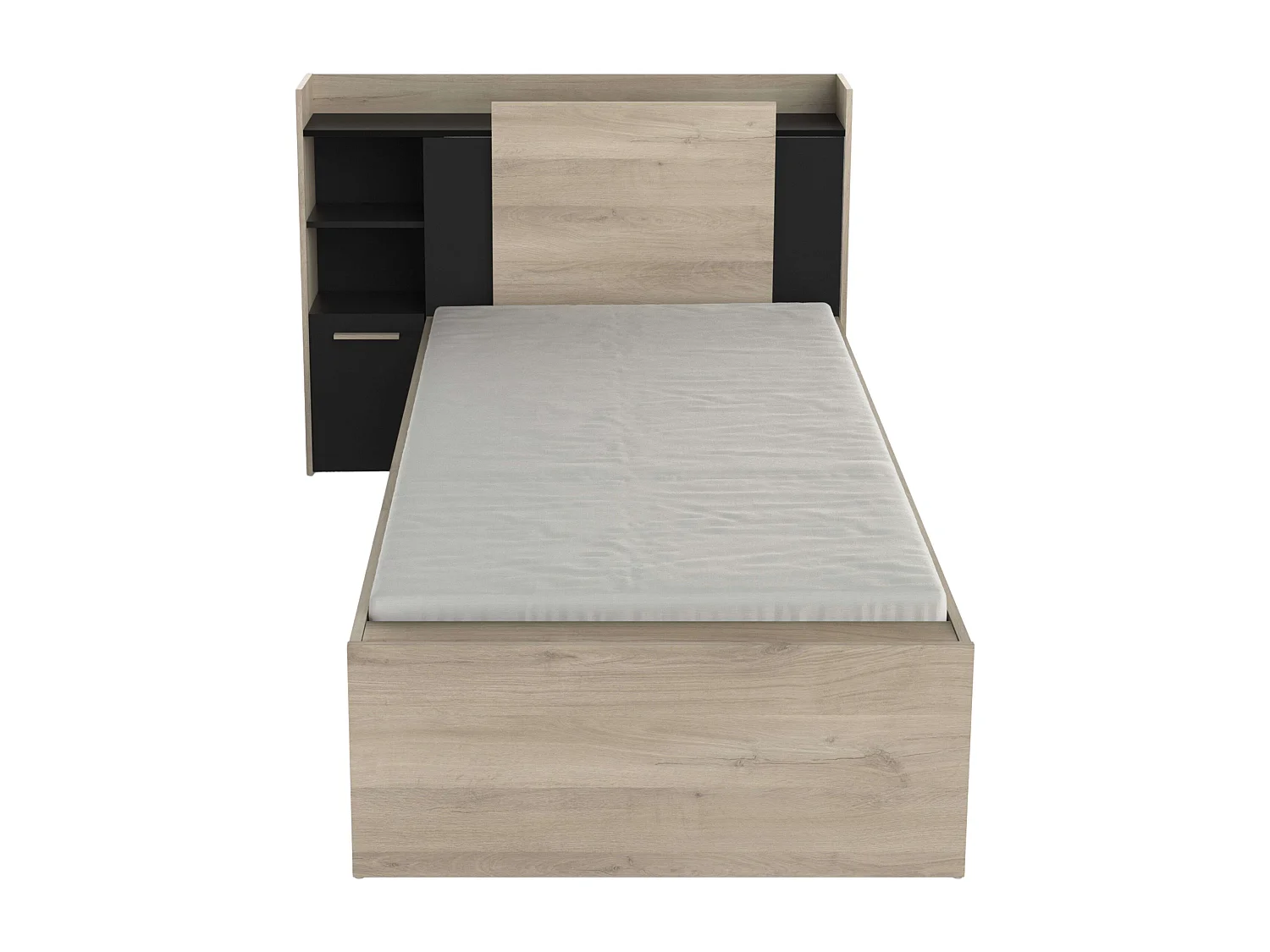 Cama Juvenil Life con Cabecero Roble Kronberg y Negro 90x190-200 cm
