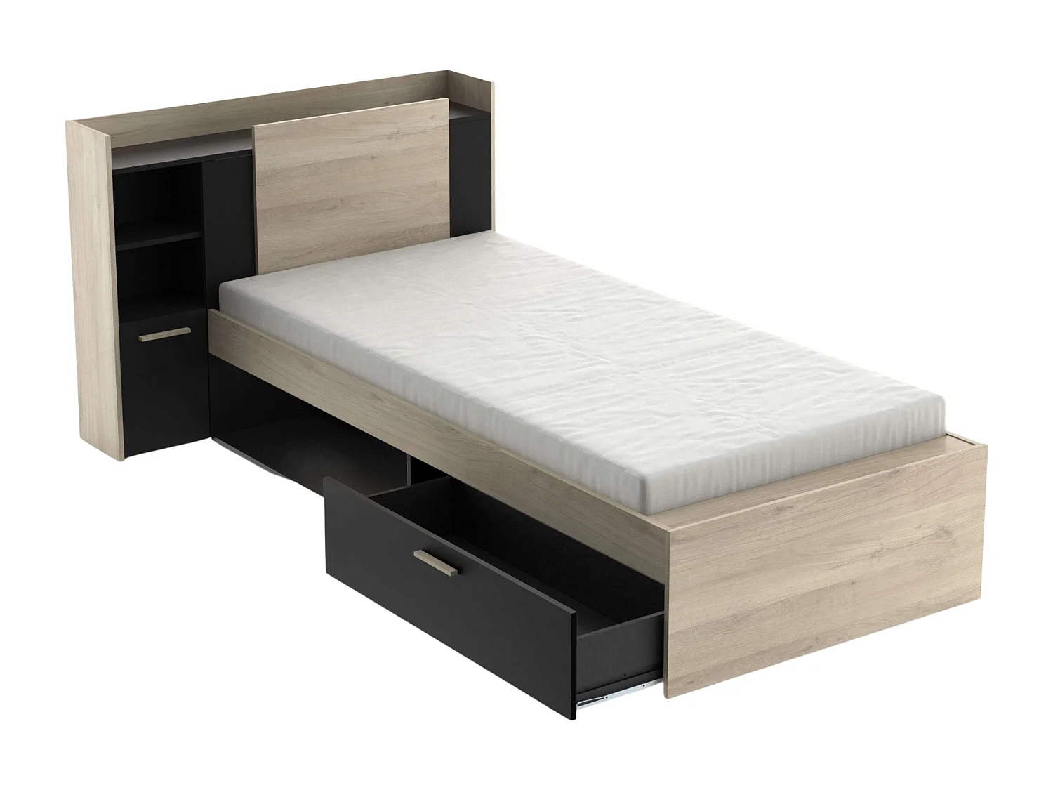 Cama Juvenil Life con Cabecero Roble Kronberg y Negro 90x190-200 cm