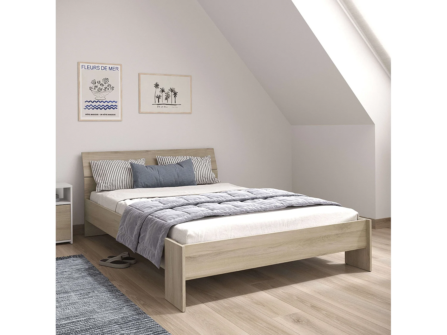 Cama matrimonio Prins dorm. color madera claro melamina 145x79x205 cm