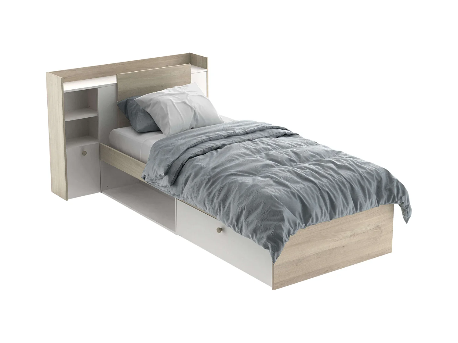 Cama Juvenil Life Cabecero Roble Kronberg Blanco 90x190-200 cm