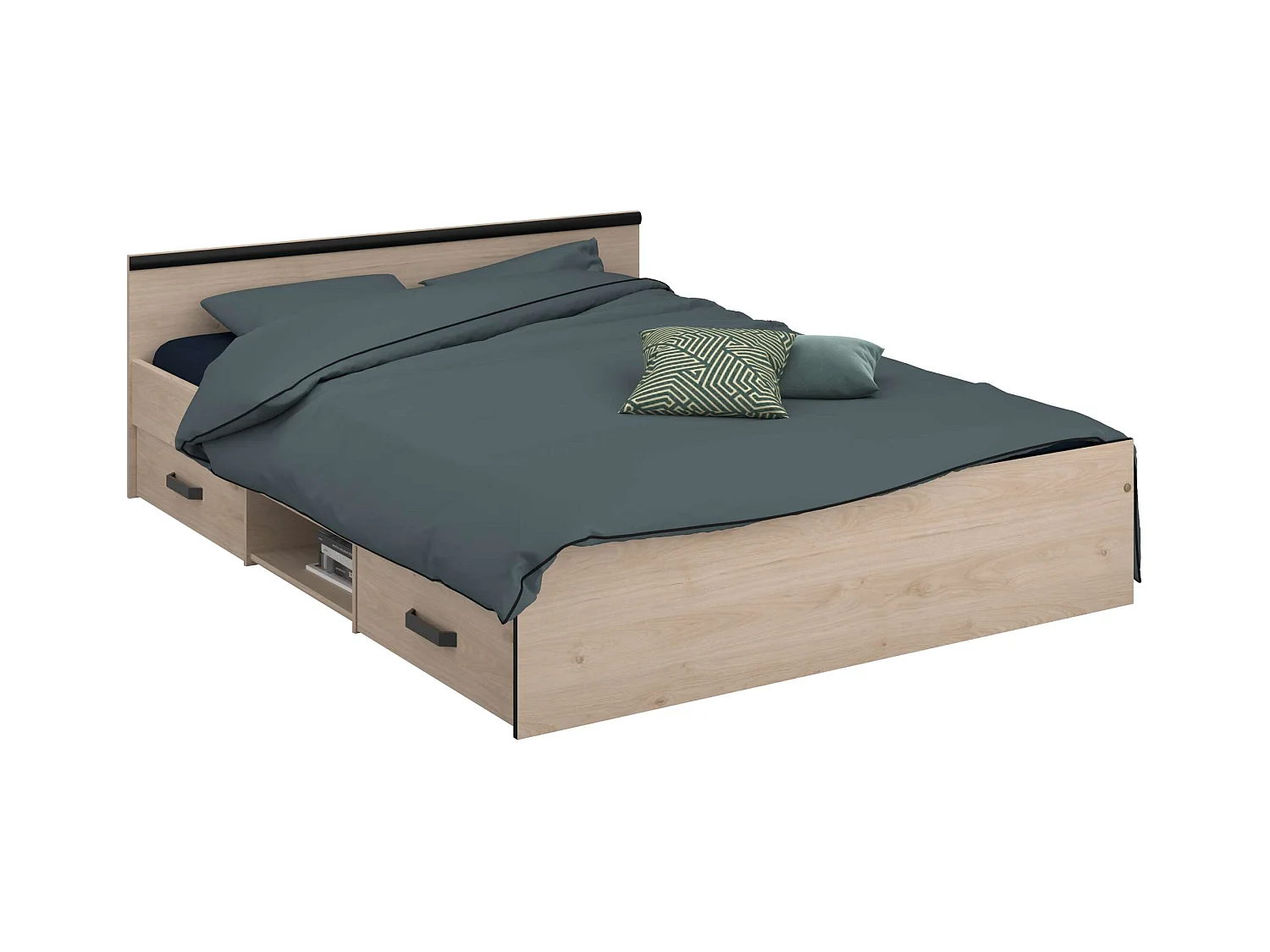 Cama Solstice dorm 2 cajones color roble Jackson negro 146x59x193 cm