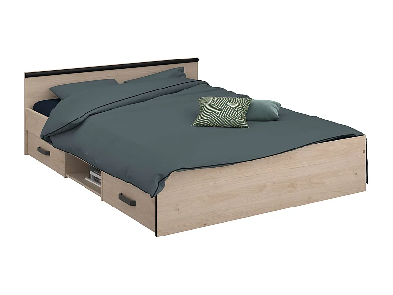 Cama Solstice dorm 2 cajones color roble Jackson negro 146x59x193 cm