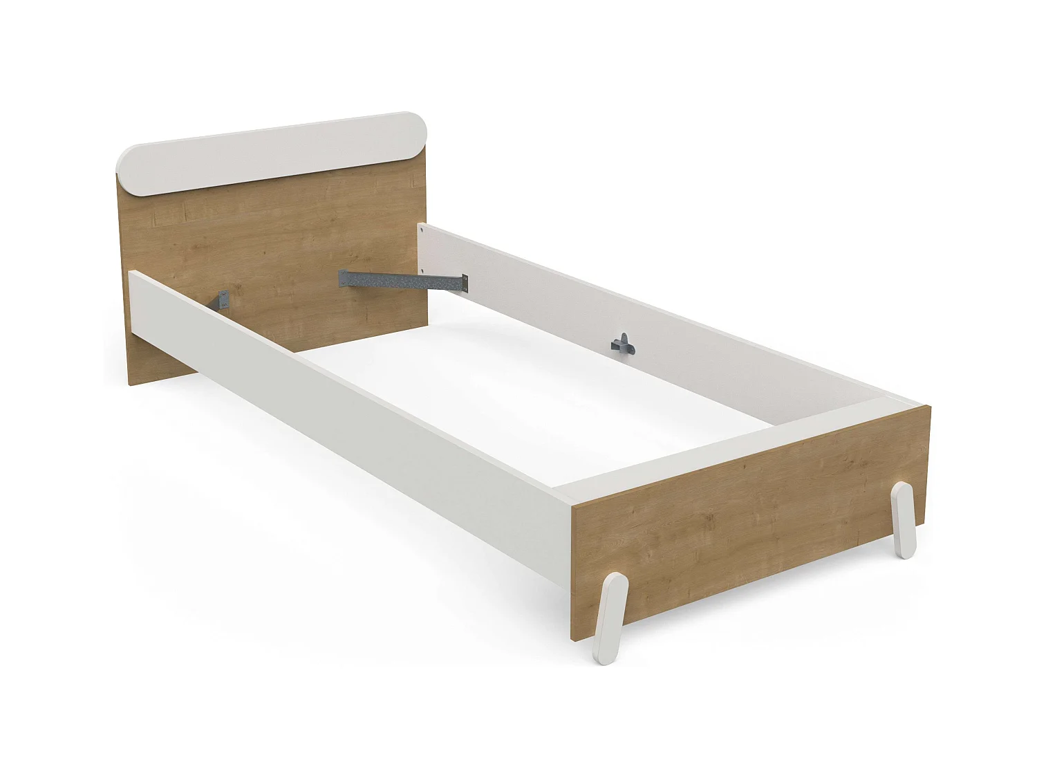 Cama Juvenil Infantil Naili Dormitorio Roble Hamilton/Blanco Mate 90x190-200 cm