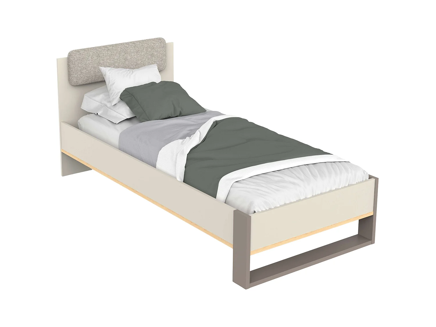 Cama Juvenil Camillia 90x200cm en Roble Vicenza, Gris y Arcilla