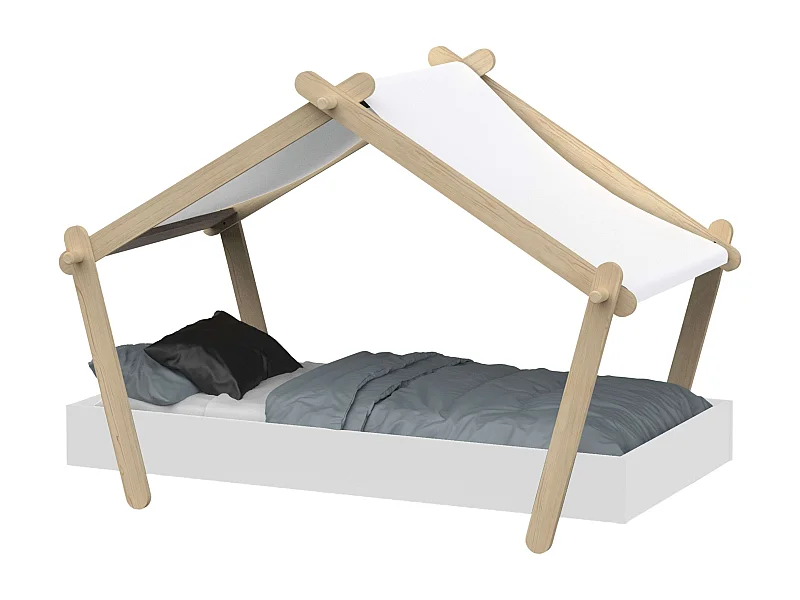 Cama Infantil Lodge 70x140 cm Prateleiras Base de Ripas Carvalho Hamilton Branco