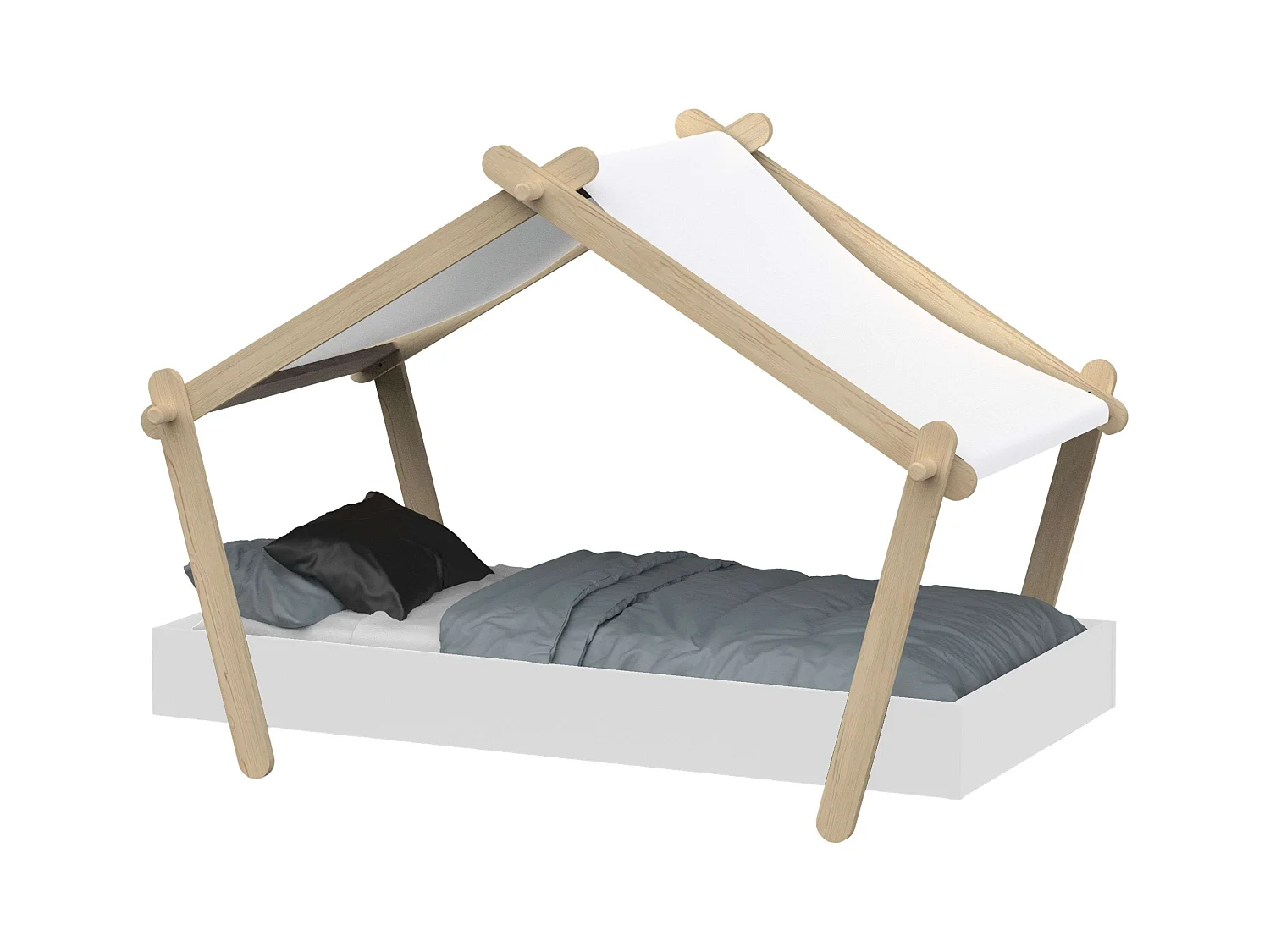 Cama Infantil Lodge 70x140 cm Prateleiras Base de Ripas Carvalho Hamilton Branco