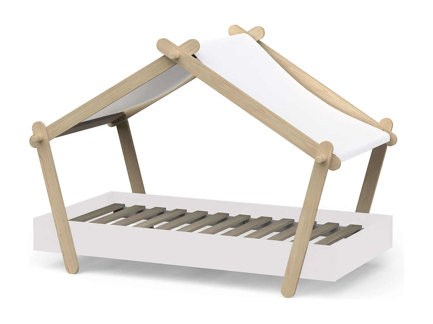 Cama Infantil Lodge 70x140 cm Prateleiras Base de Ripas Carvalho Hamilton Branco