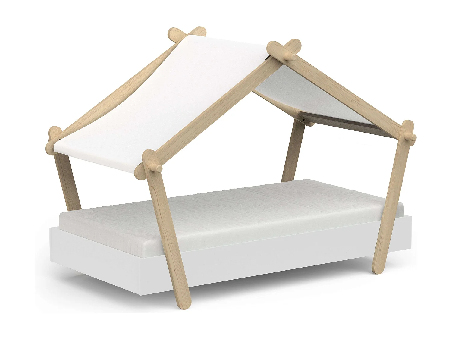 Cama Infantil Lodge 70x140 cm Prateleiras Base de Ripas Carvalho Hamilton Branco
