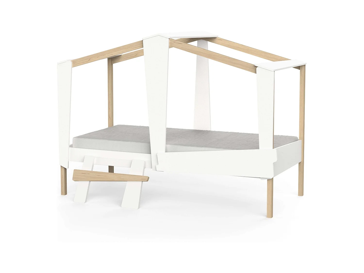 Cama Infantil Cabane Roble y Blanco Mate 90x200 cm