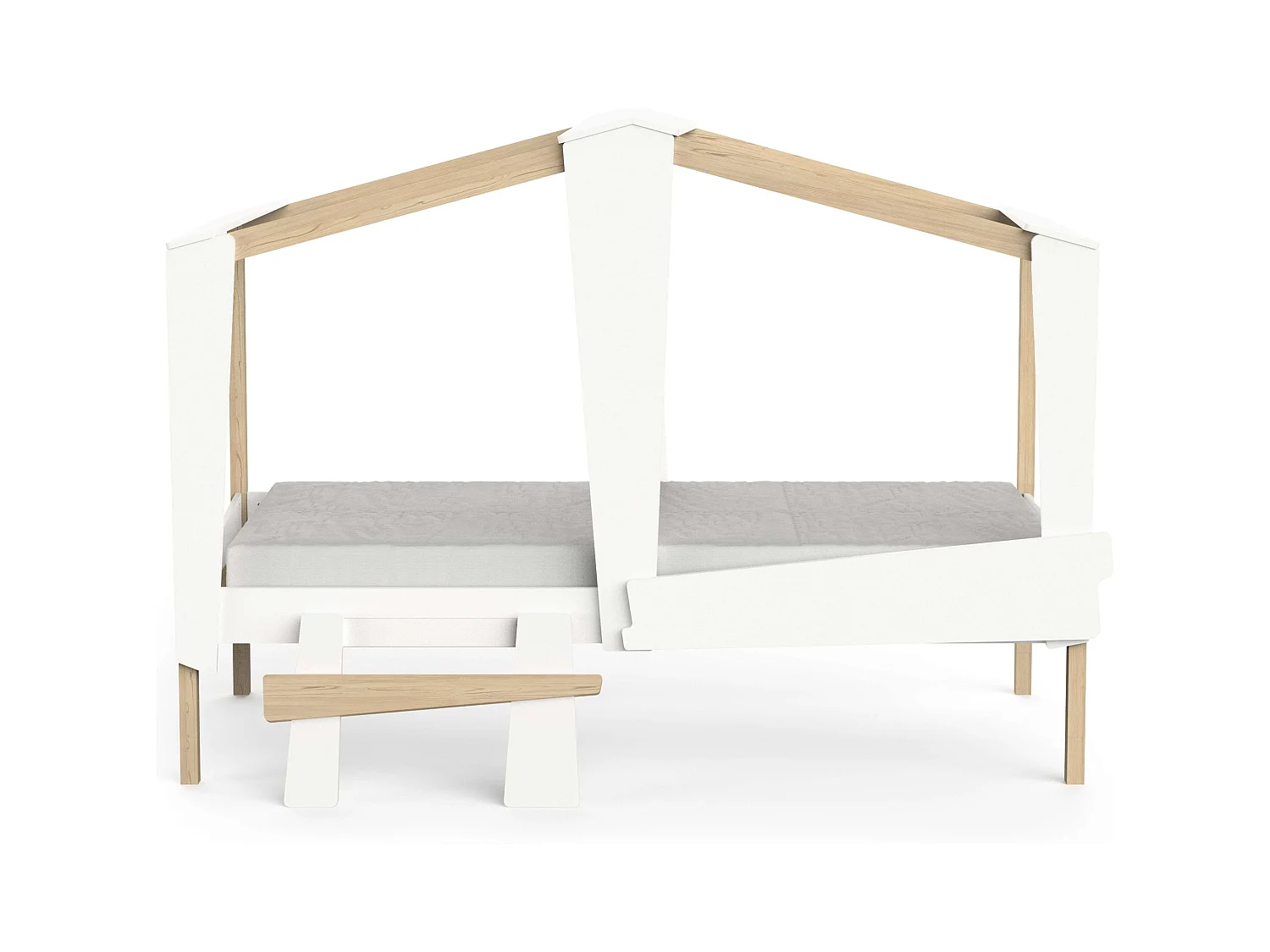 Cama Infantil Cabane Roble y Blanco Mate 90x200 cm
