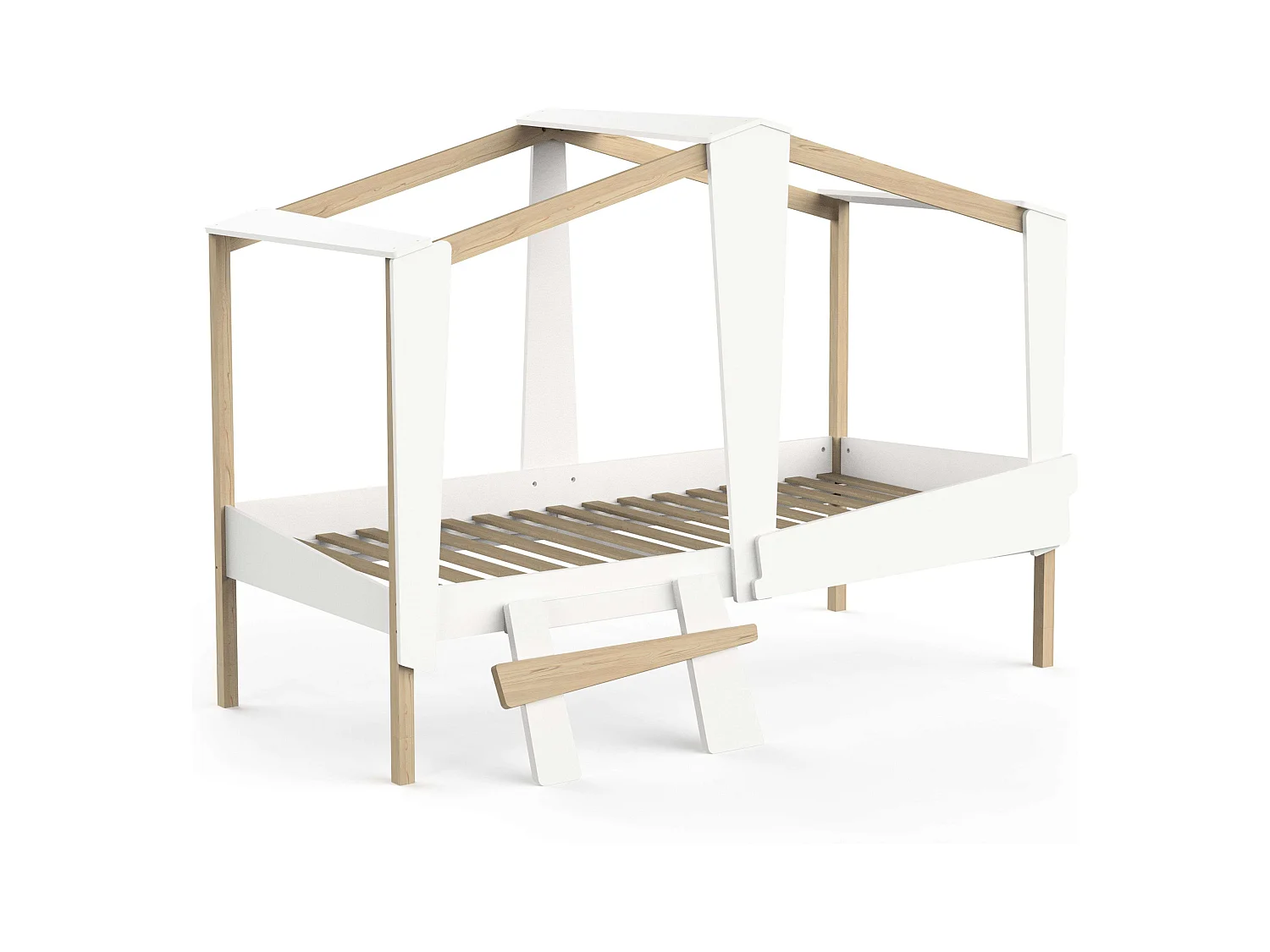 Cama Infantil Cabane Roble y Blanco Mate 90x200 cm