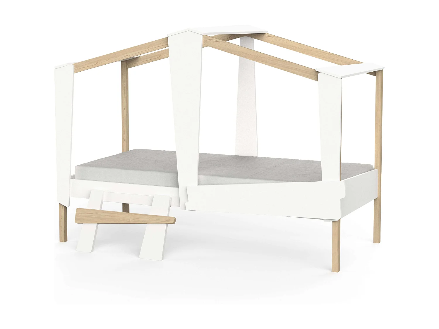 Cama Infantil Cabane Roble y Blanco Mate 90x200 cm