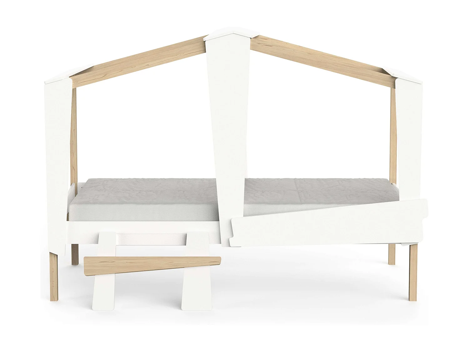 Cama Infantil Cabane Roble y Blanco Mate 90x200 cm