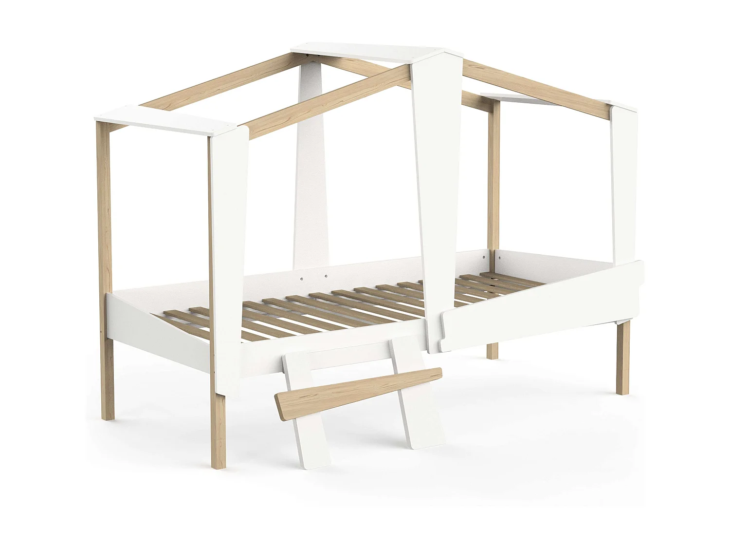 Cama Infantil Cabane Roble y Blanco Mate 90x200 cm