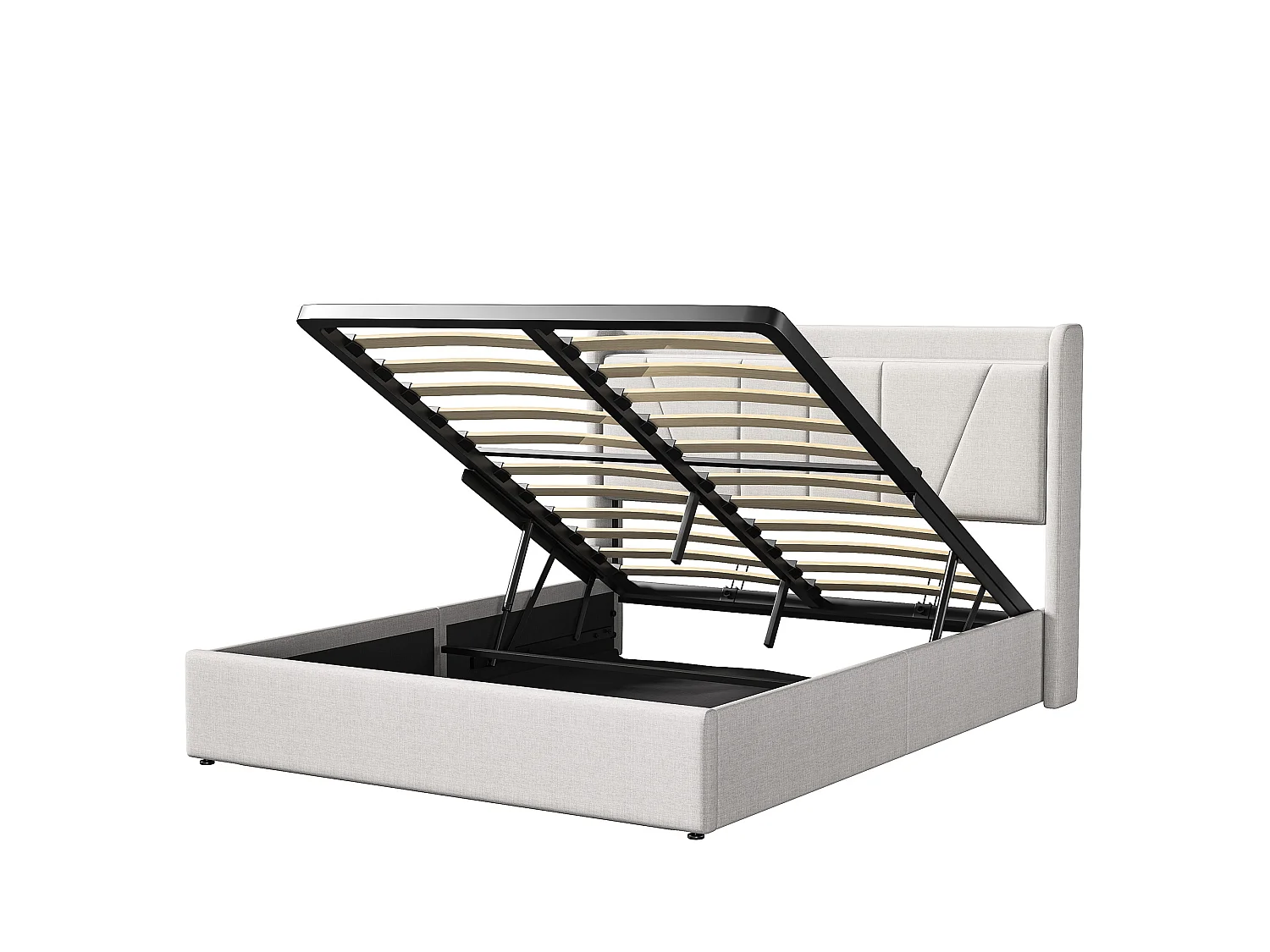 Lit coffre 140 x 200 cm en tissu bouclette beige, sommier relevable à vérins à gaz, 2 ports USB et 1 port Type-C