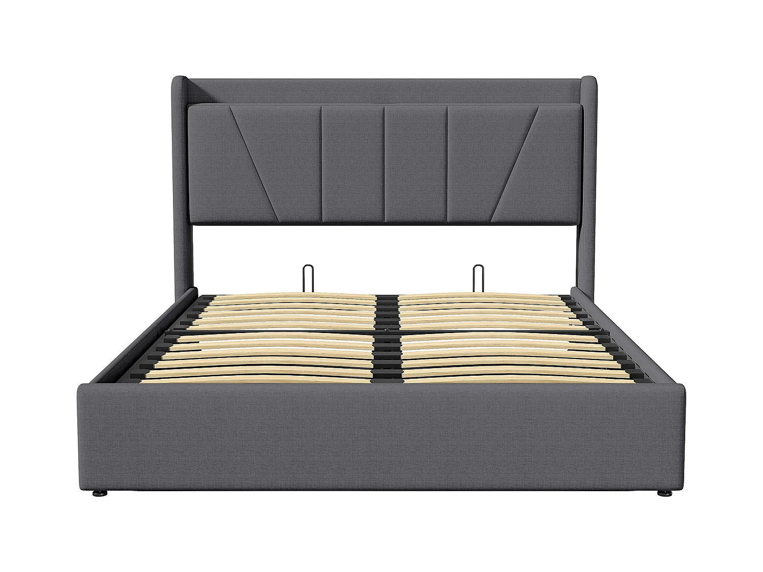 Lit 160x200 cm - NEXU - USB - cadre de lit coffre  Rangement Hydraulique - lit double 160x200 cm avec sommier à lattestissu en lin - gris