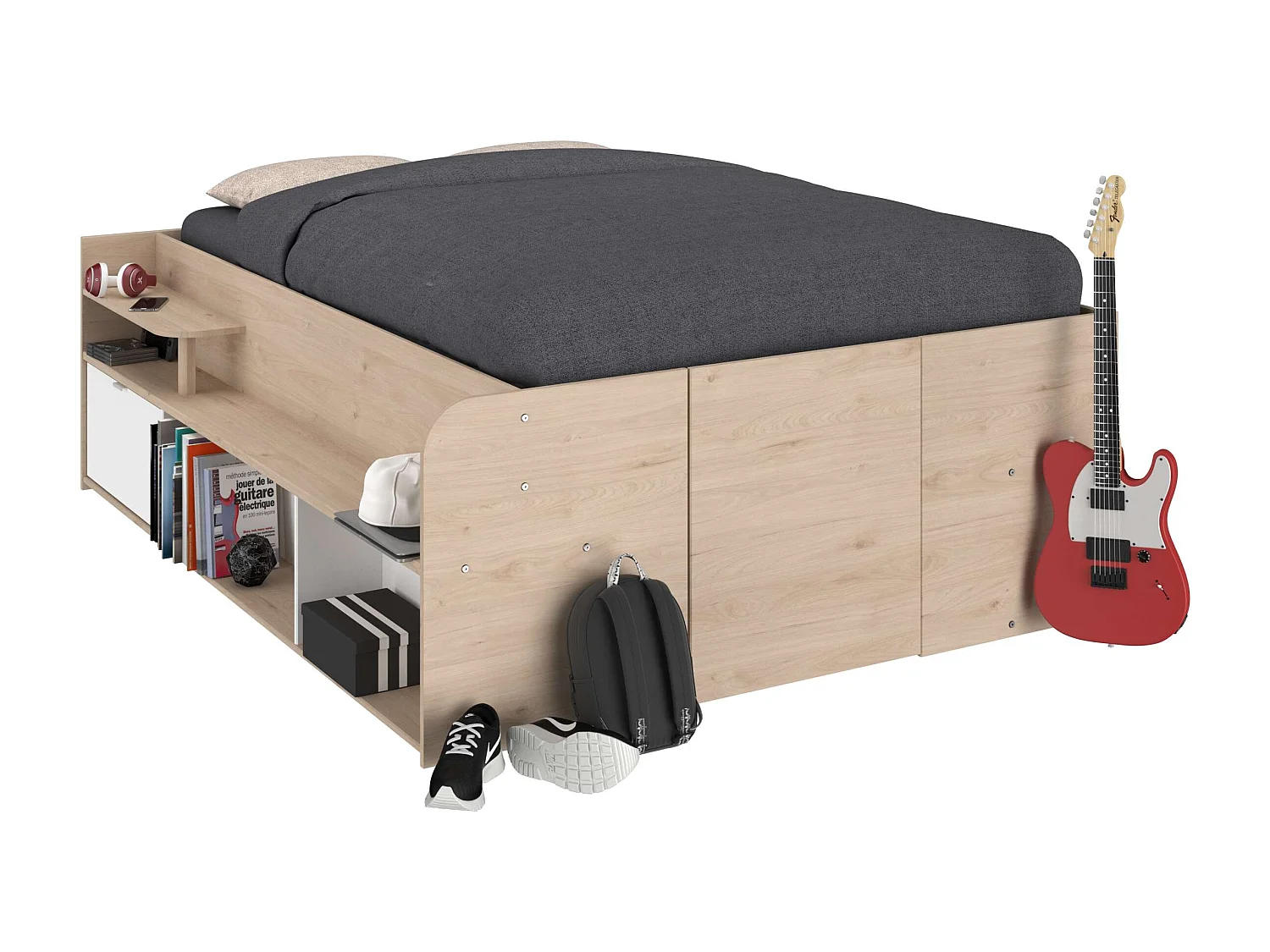 Cama convertible Stratos base elevable Roble Jackson/blanco 168x66x209.5 cm