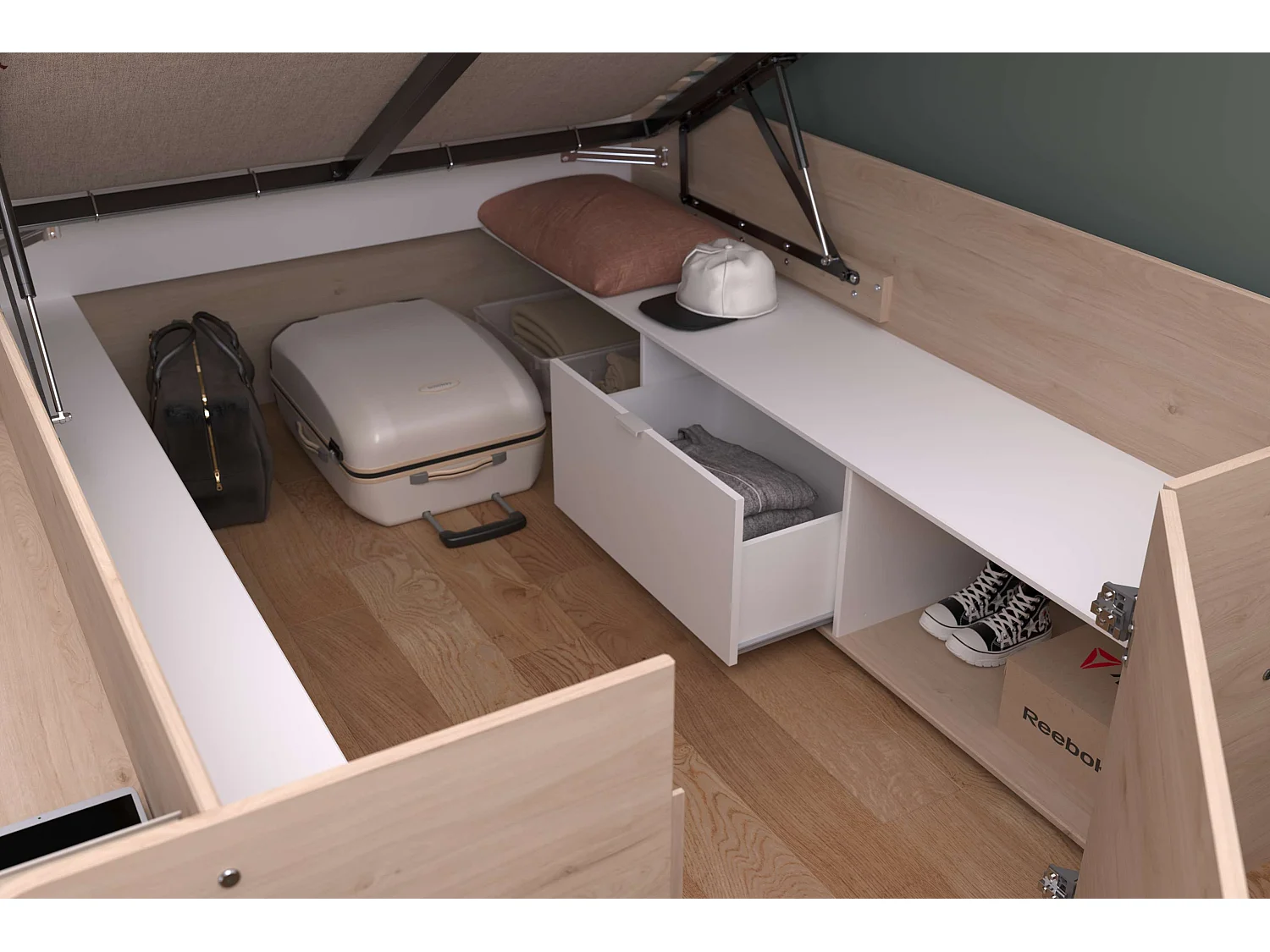 Cama convertible Stratos base elevable Roble Jackson/blanco 168x66x209.5 cm