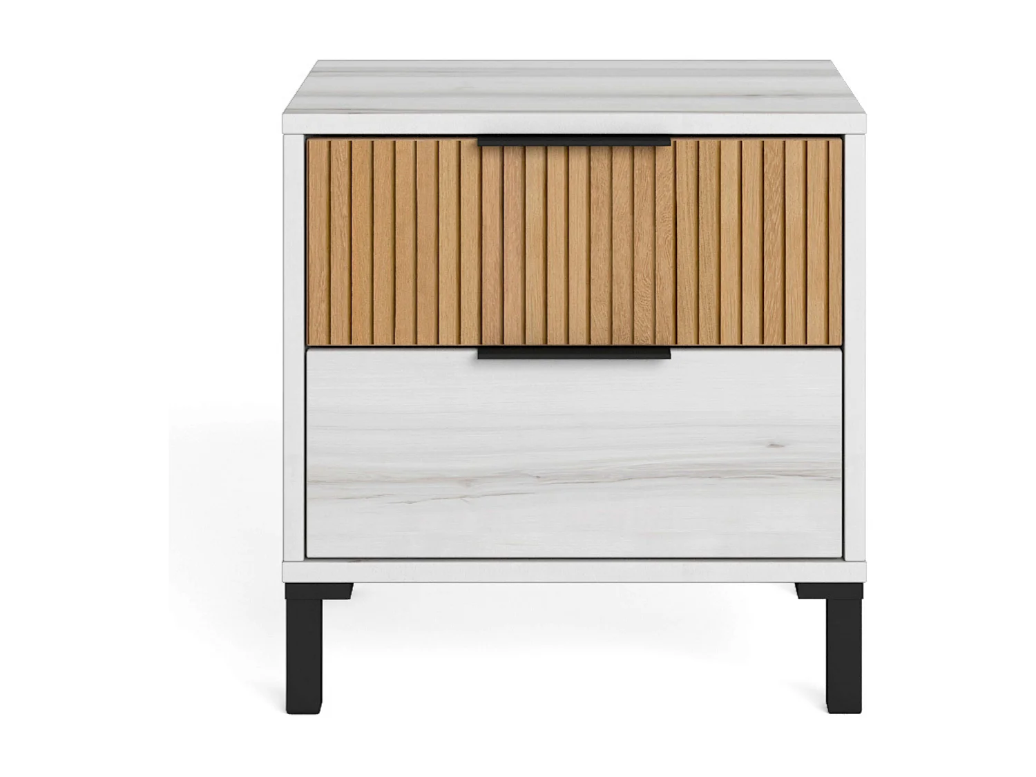 Conjunto Dormitorio Nórdico Blanco y Roble (Cama, Cabecero, Mesas, Cómoda)