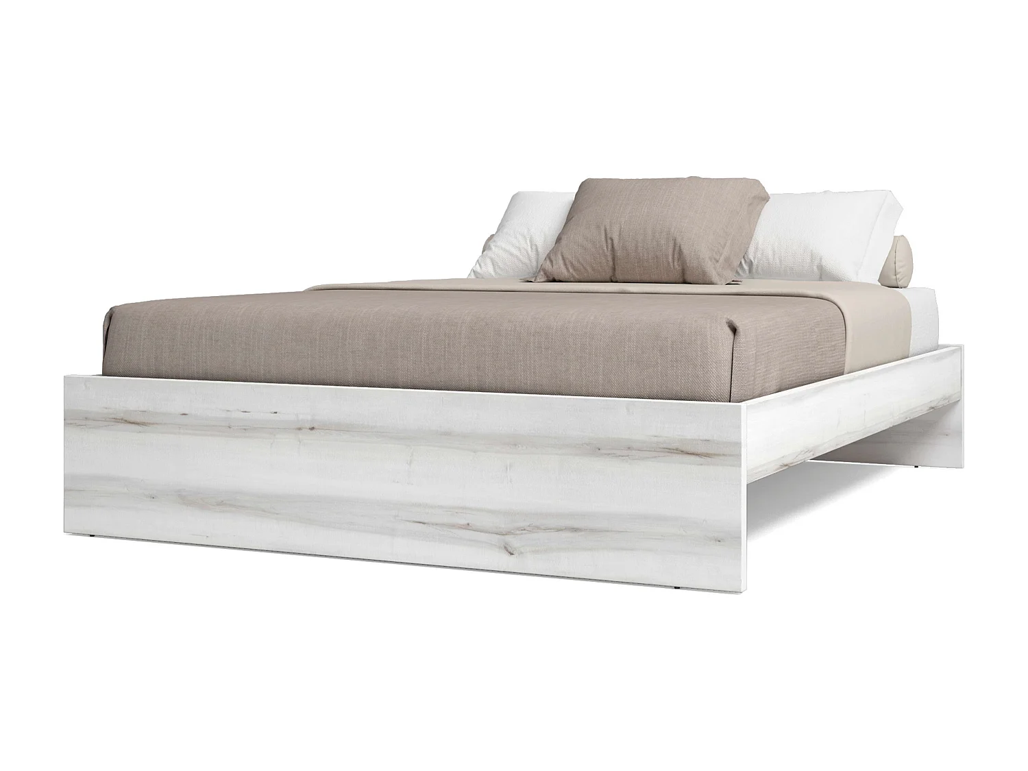 Conjunto Dormitorio Nórdico Blanco y Roble (Cama, Cabecero, Mesas, Cómoda)